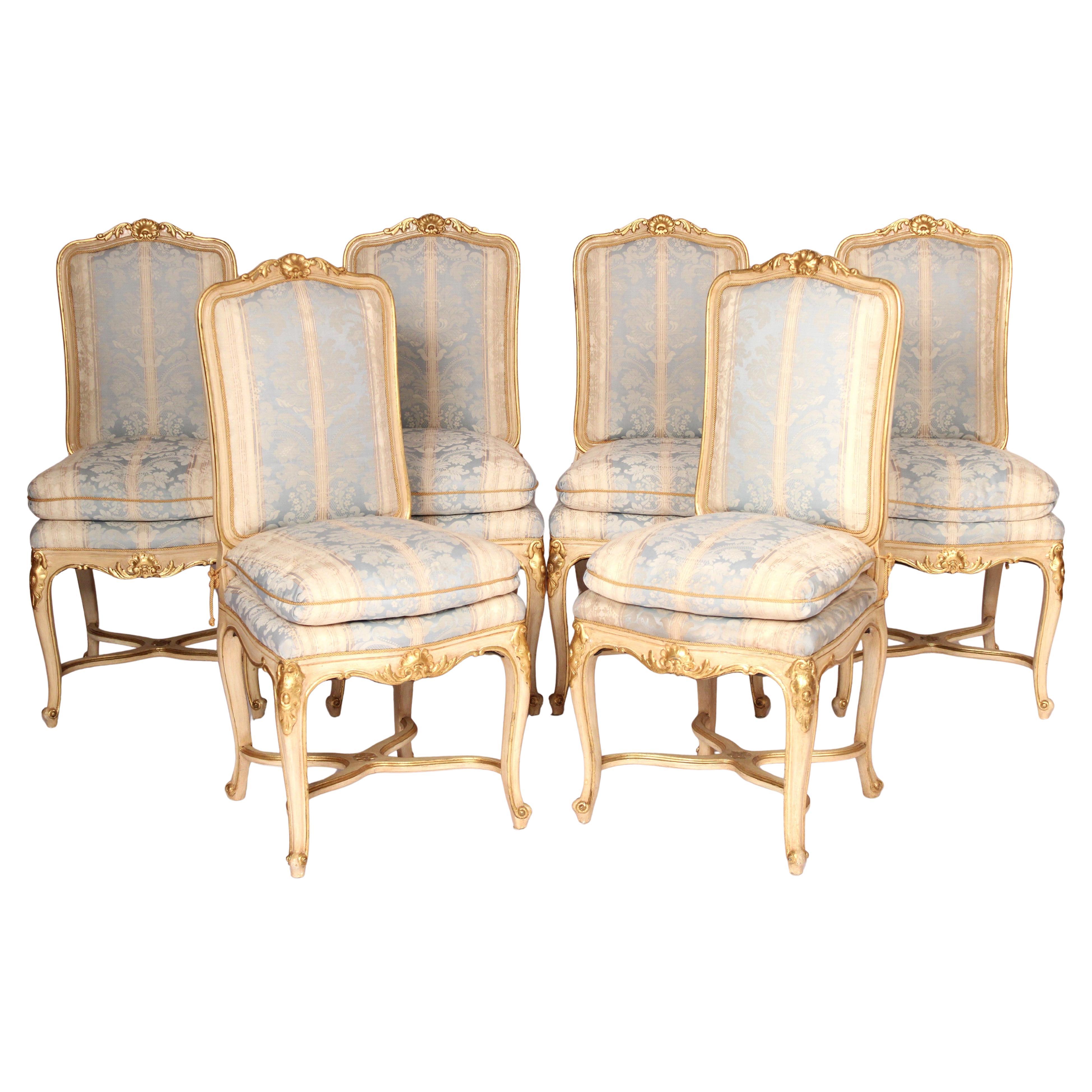 Set of 6 Painted and Gilt Decorated Dining Room Chairs