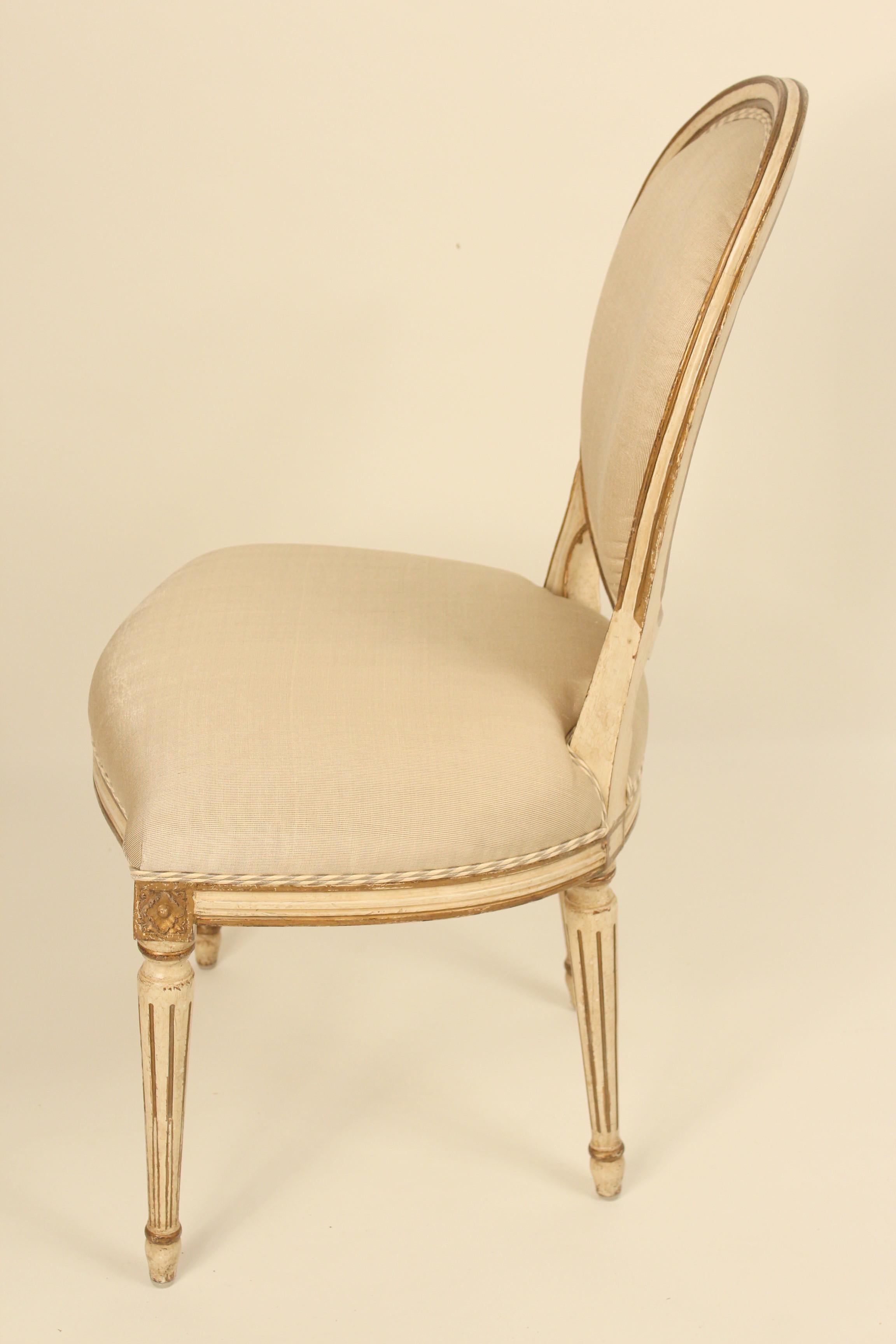 20th Century Set of 6 Painted and Gilt Louis XVI Style Dining Chairs