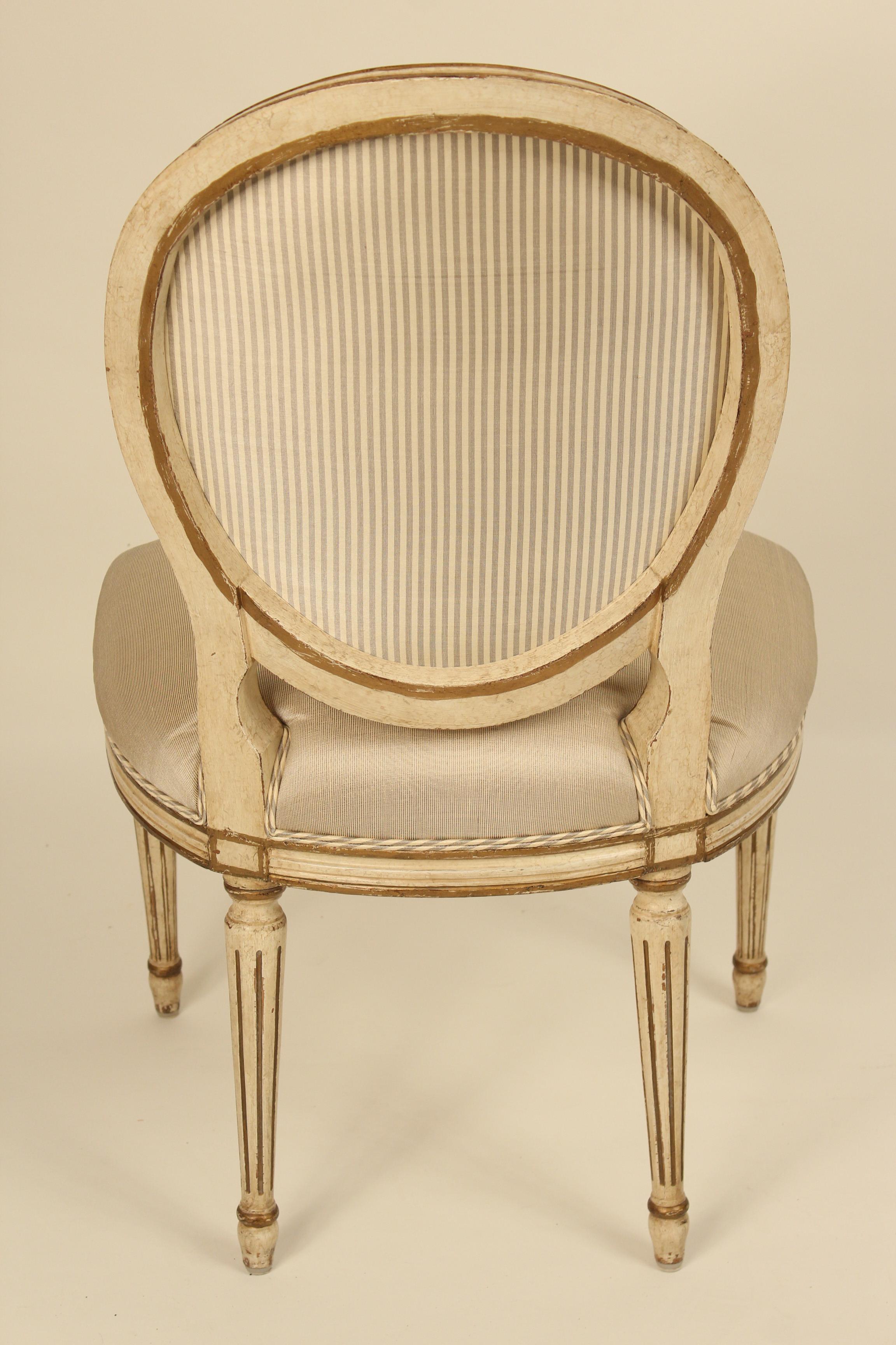 Upholstery Set of 6 Painted and Gilt Louis XVI Style Dining Chairs