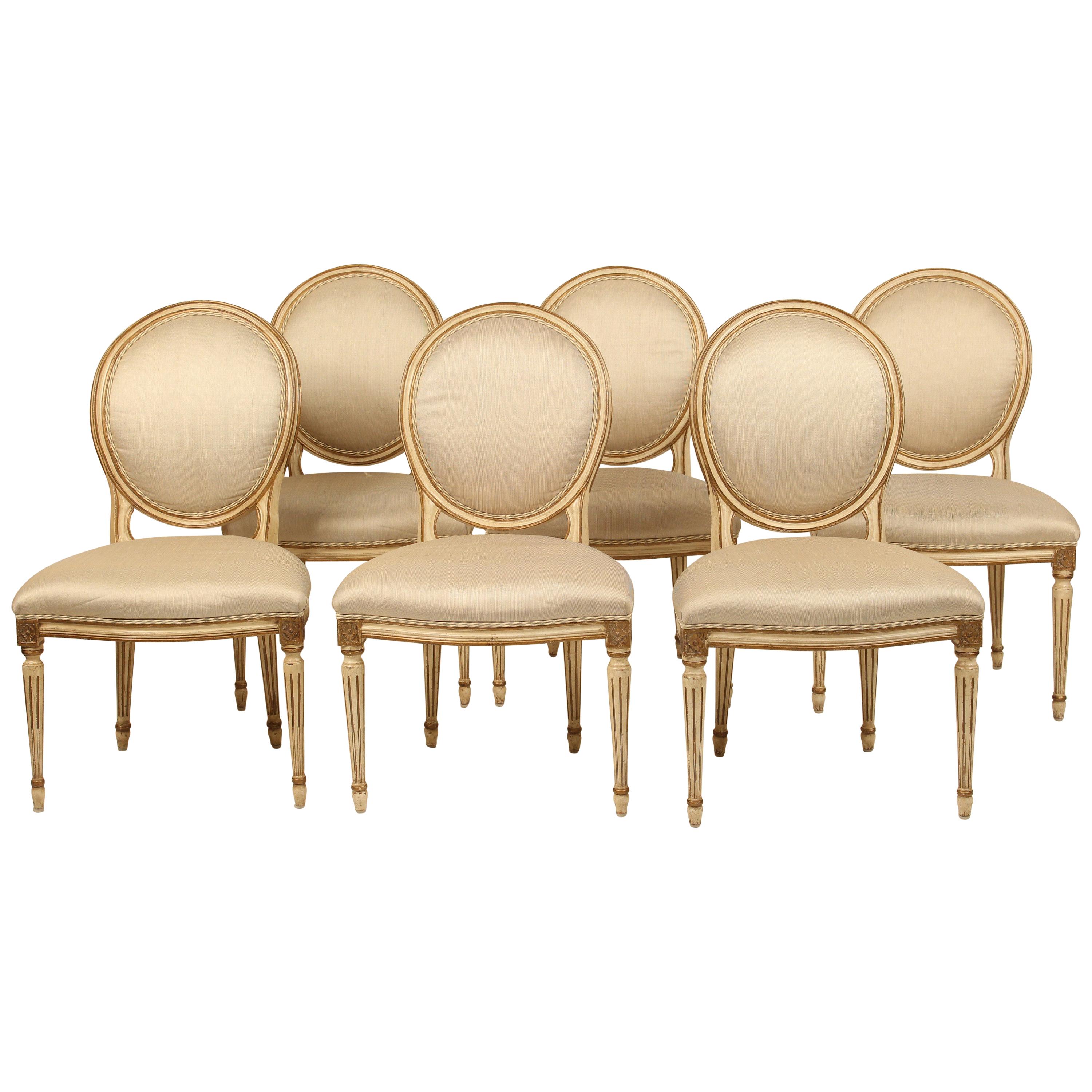 Set of 6 Painted and Gilt Louis XVI Style Dining Chairs