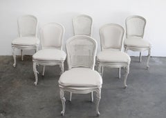Set of 6 Painted and Upholstered Cane Back Dining Chairs with Slip Covers