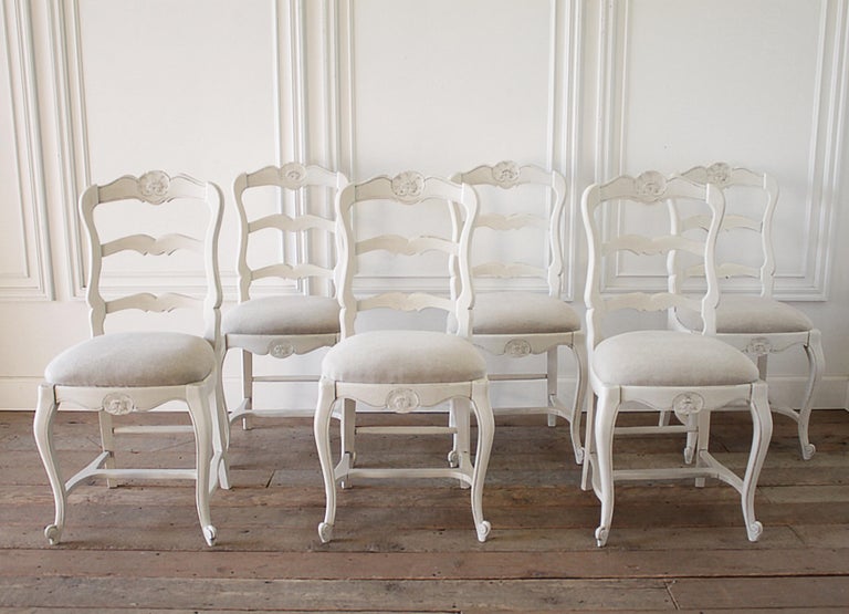 Set of 6 Painted and Upholstered French Country Style Dining Chairs at