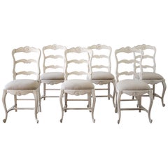 Set of 6 Painted and Upholstered French Country Style Dining Chairs