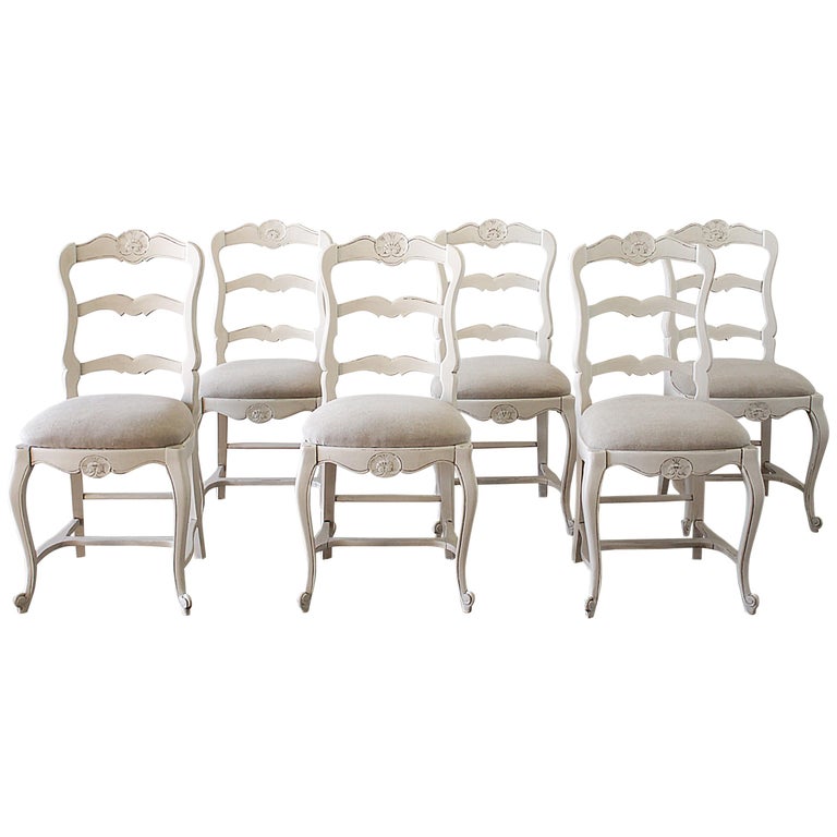 Set Of 6 Painted And Upholstered French, French Country Upholstered Dining Room Chairs