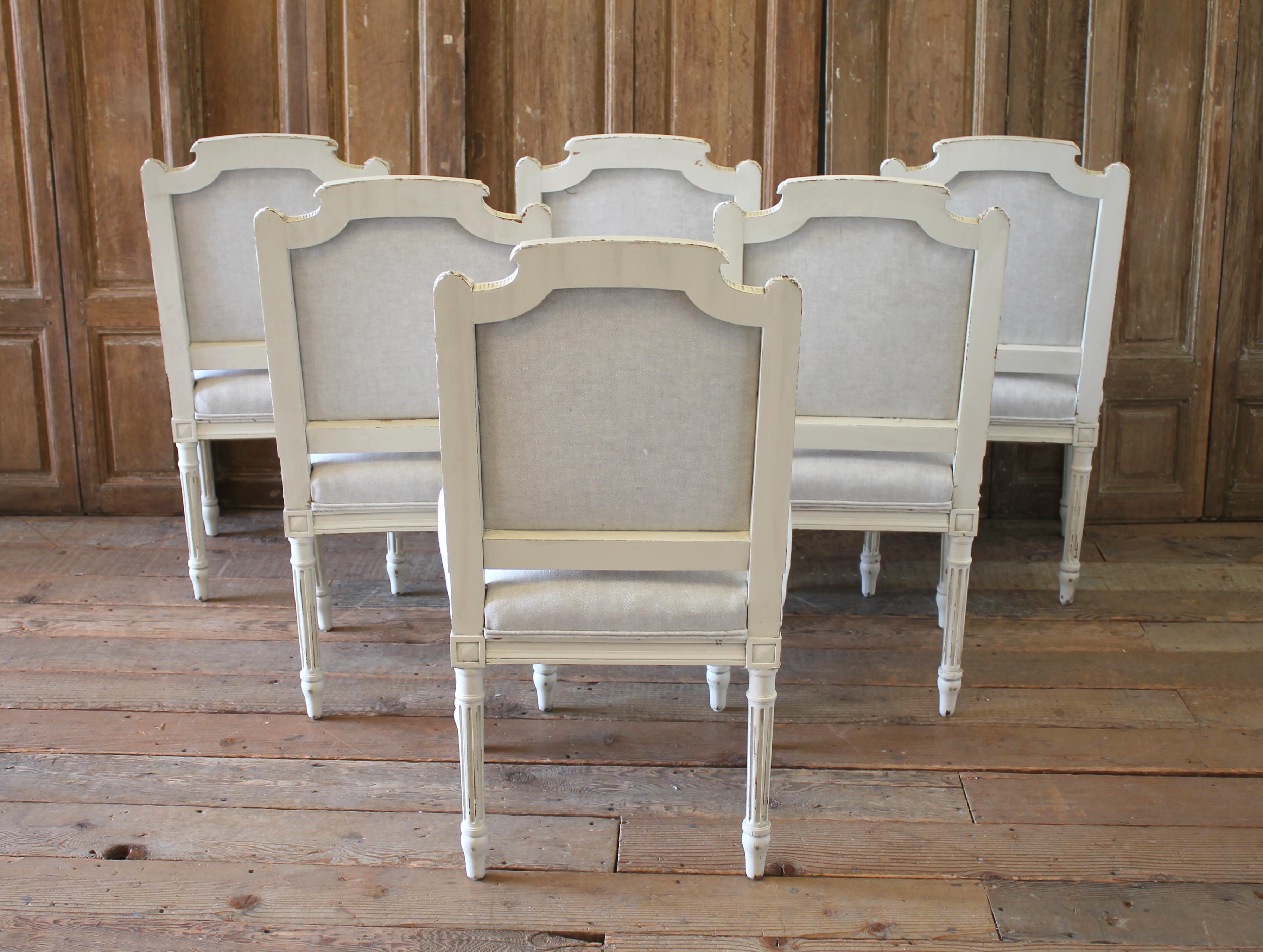 Set of 6 Painted and Upholstered French Louis XVI Style Dining Room Chairs 8
