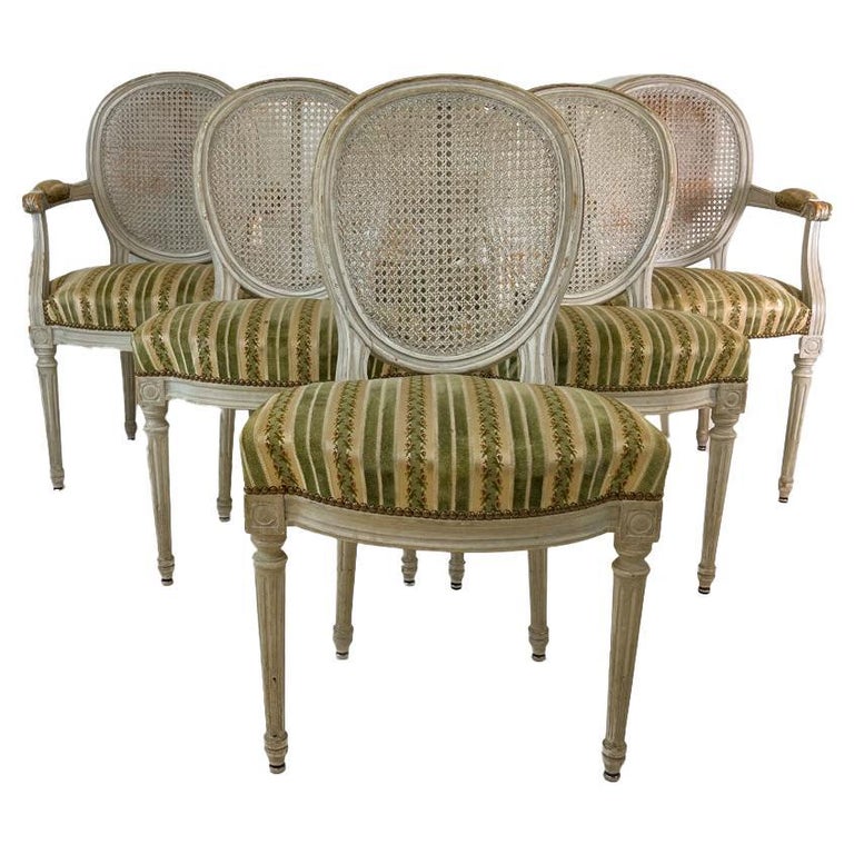 Set of 6 Painted and Caned Louis XVI Style Dining Chairs at 1stDibs