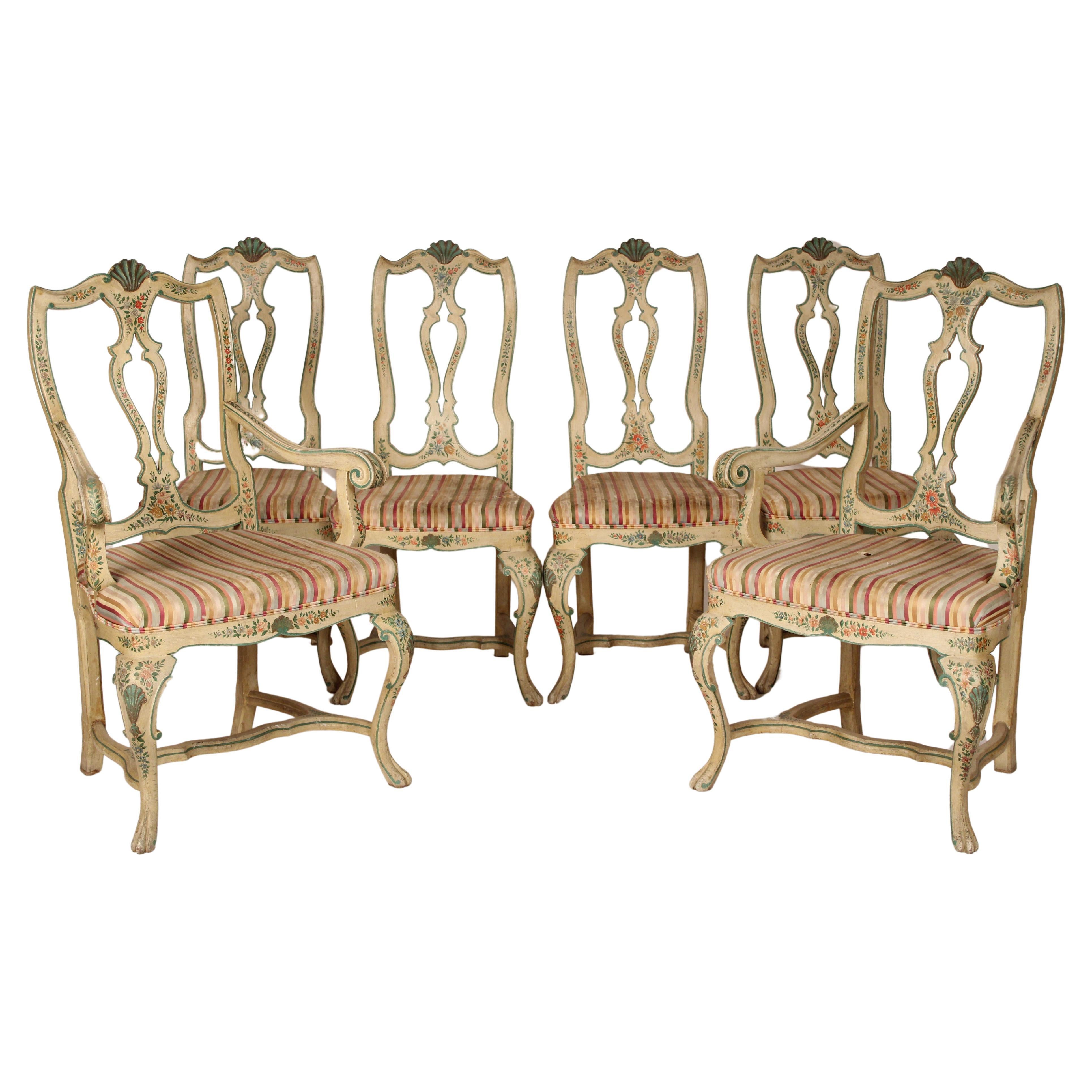 Set of 6 Painted Italian Louis XV Style Dining Room Chairs