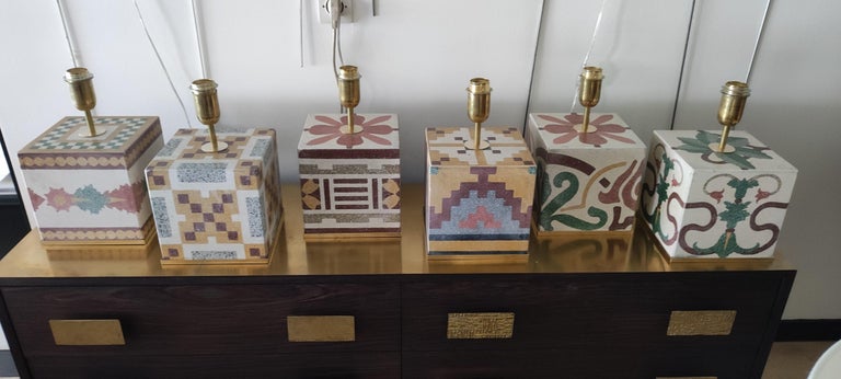 Set of 6 Painted Stone Table Lamps For Sale 6