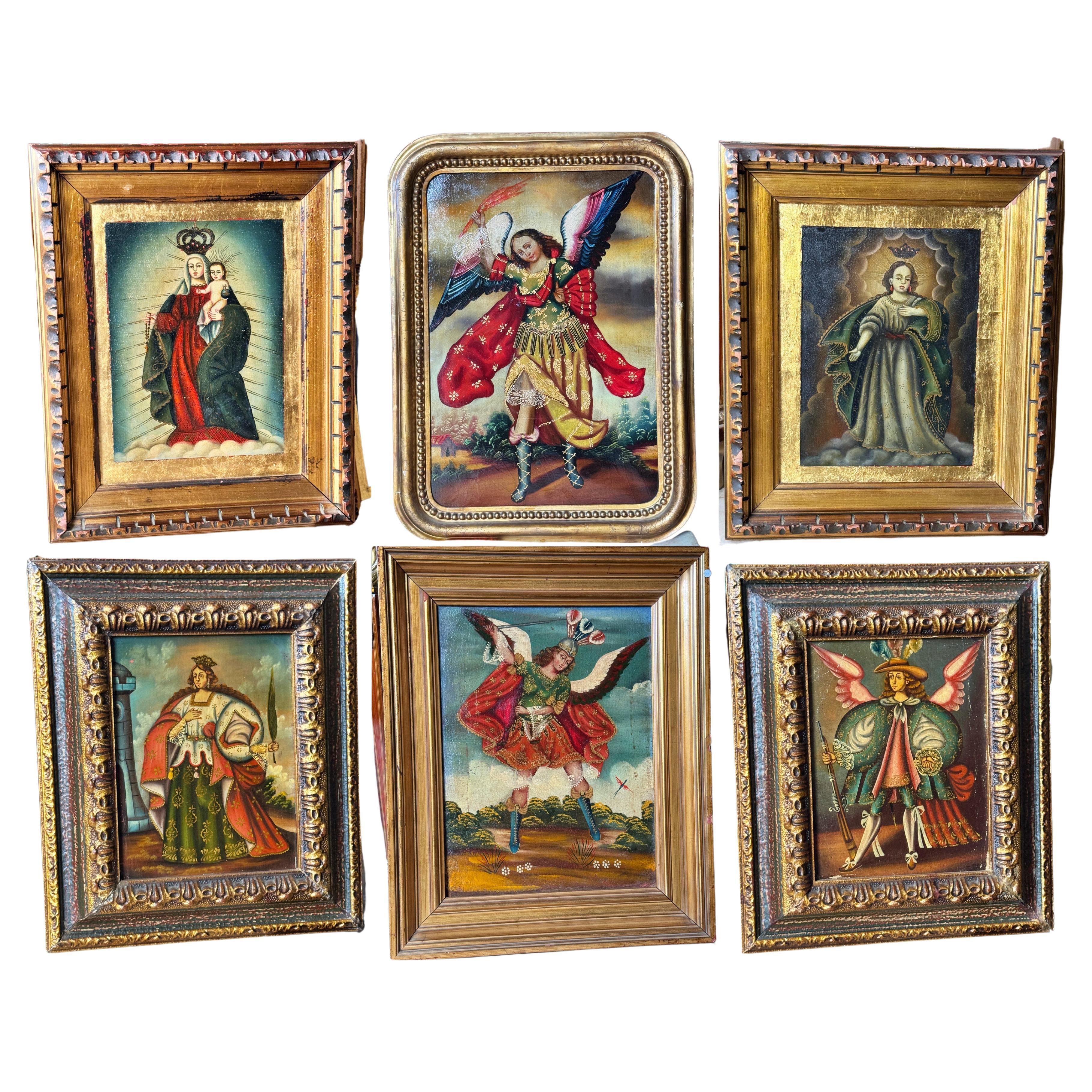 Set of 6 Paintings Attributed to the Cusco School, 18th–19th Centuries For Sale
