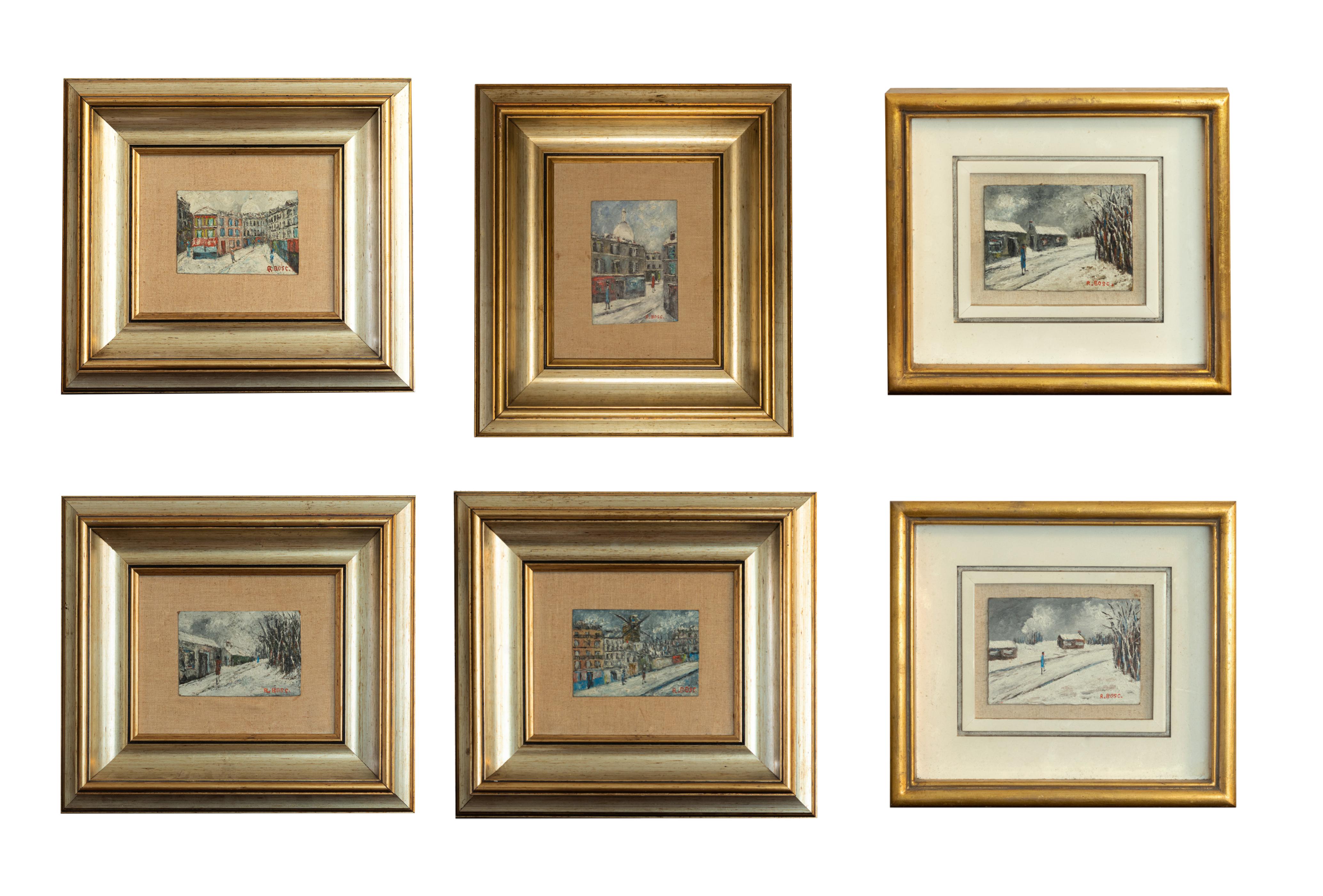 Dorato Set di 6 dipinti di Parigi, Post-Impressionismo, (20° secolo) in vendita