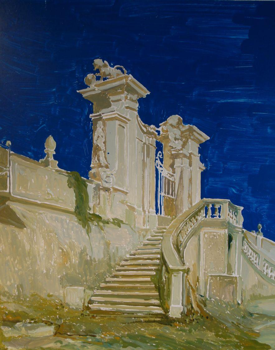 Set of 6 Paintings on Board Study for a Classic Italian Garden In Good Condition For Sale In Encinitas, CA