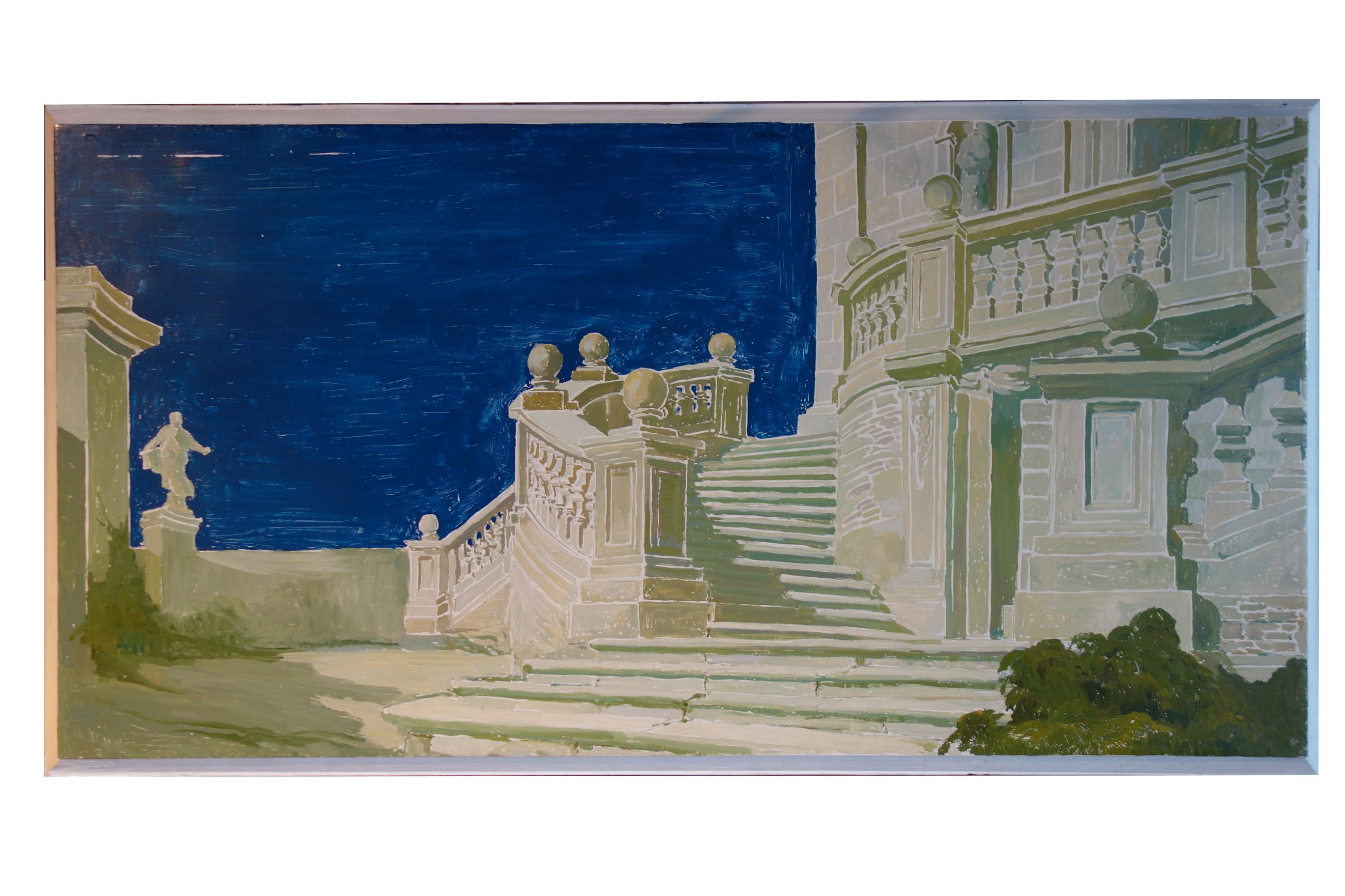 20th Century Set of 6 Paintings on Board Study for a Classic Italian Garden For Sale