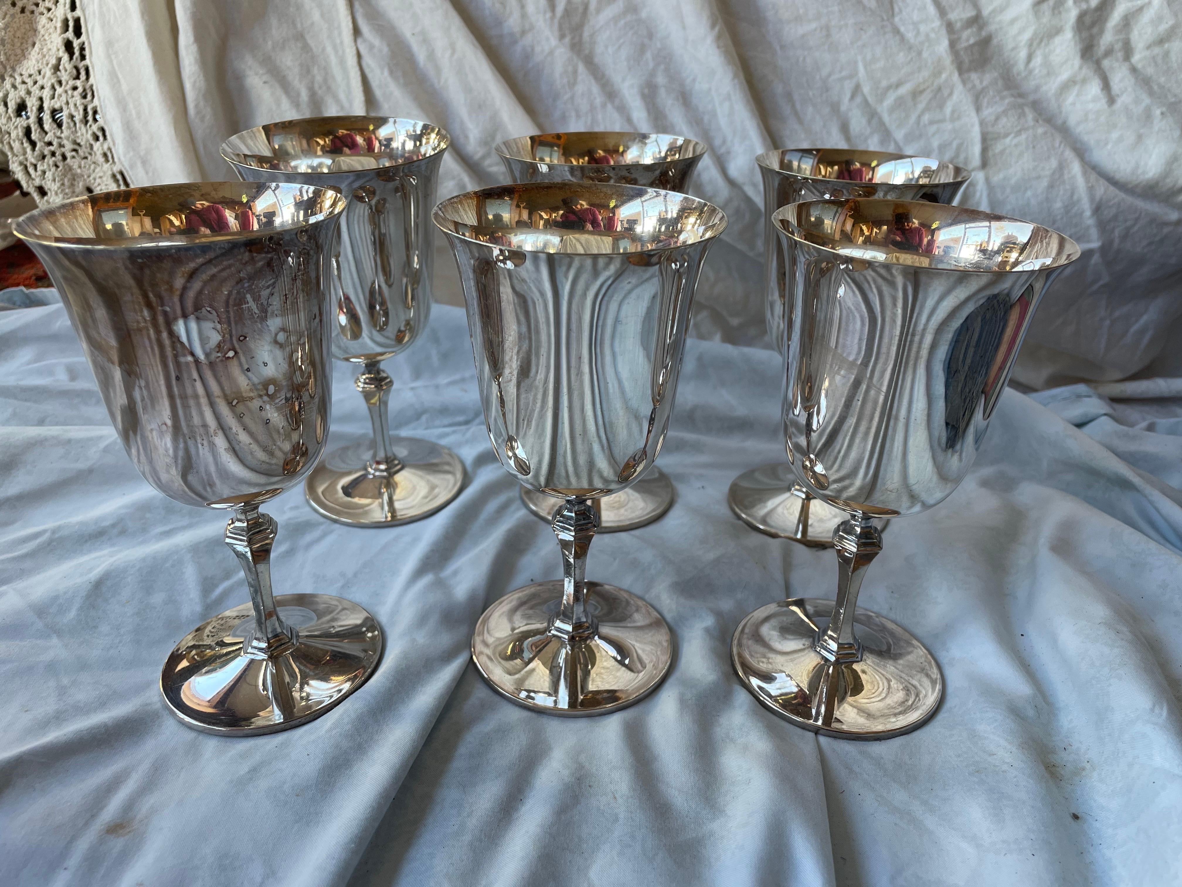 Set of 6 Pairpoint EPNS Silver Plate Goblets Wine Glasses For Sale 6