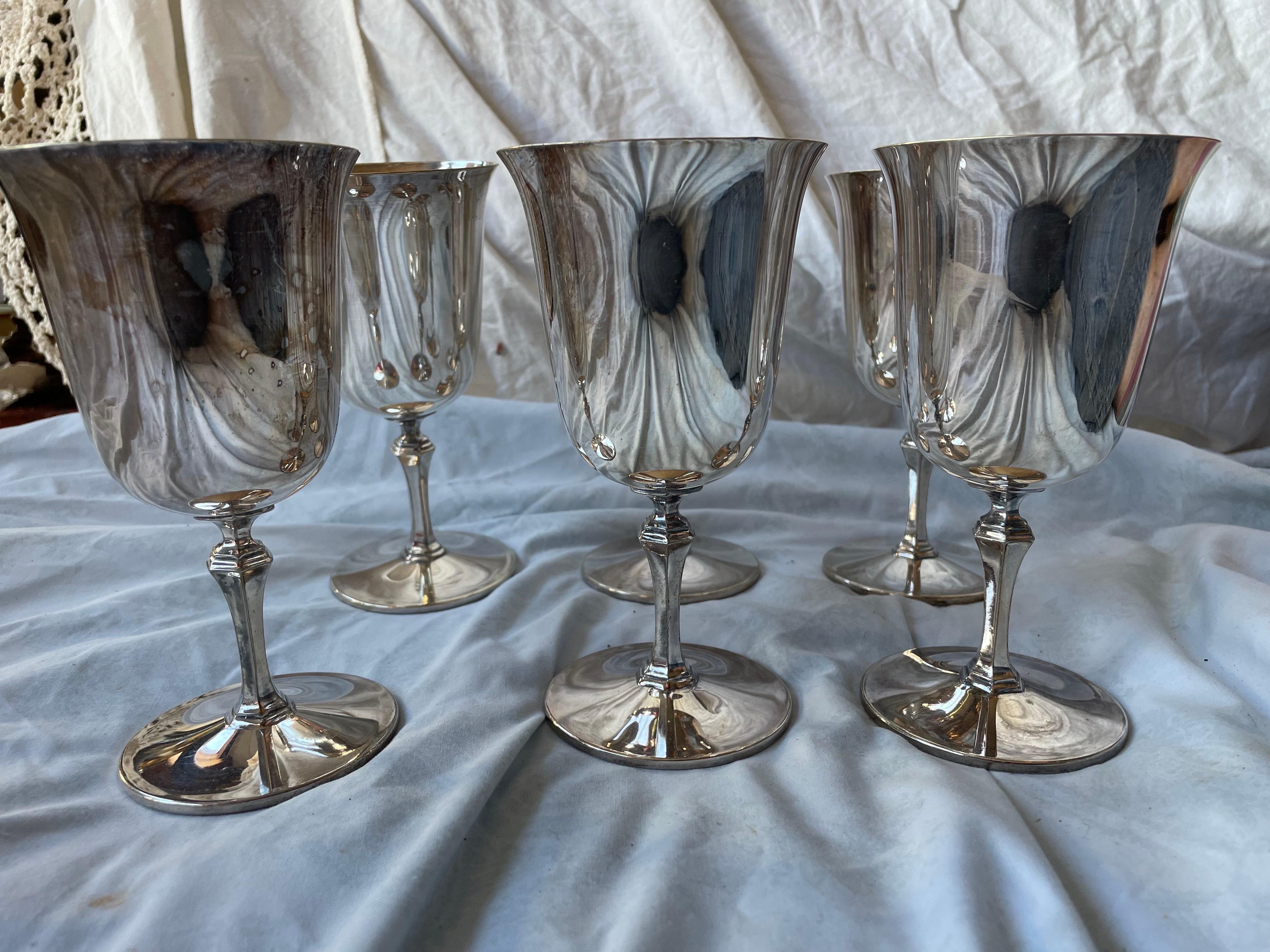 Set of 6 Pairpoint EPNS Silver Plate Goblets Wine Glasses For Sale 2