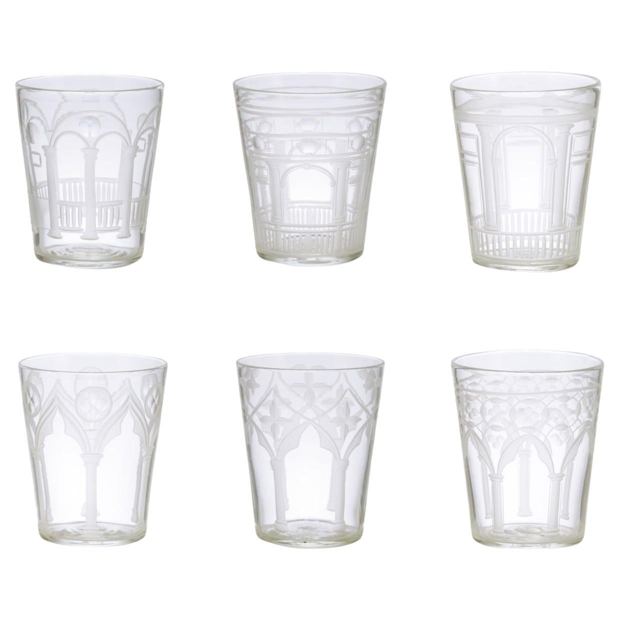 Set of 6 PALAZZO glasses engraved, by Giberto Venezia For Sale