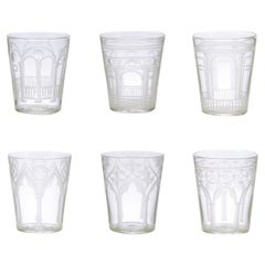 Set of 6 PALAZZO glasses engraved, by Giberto Venezia