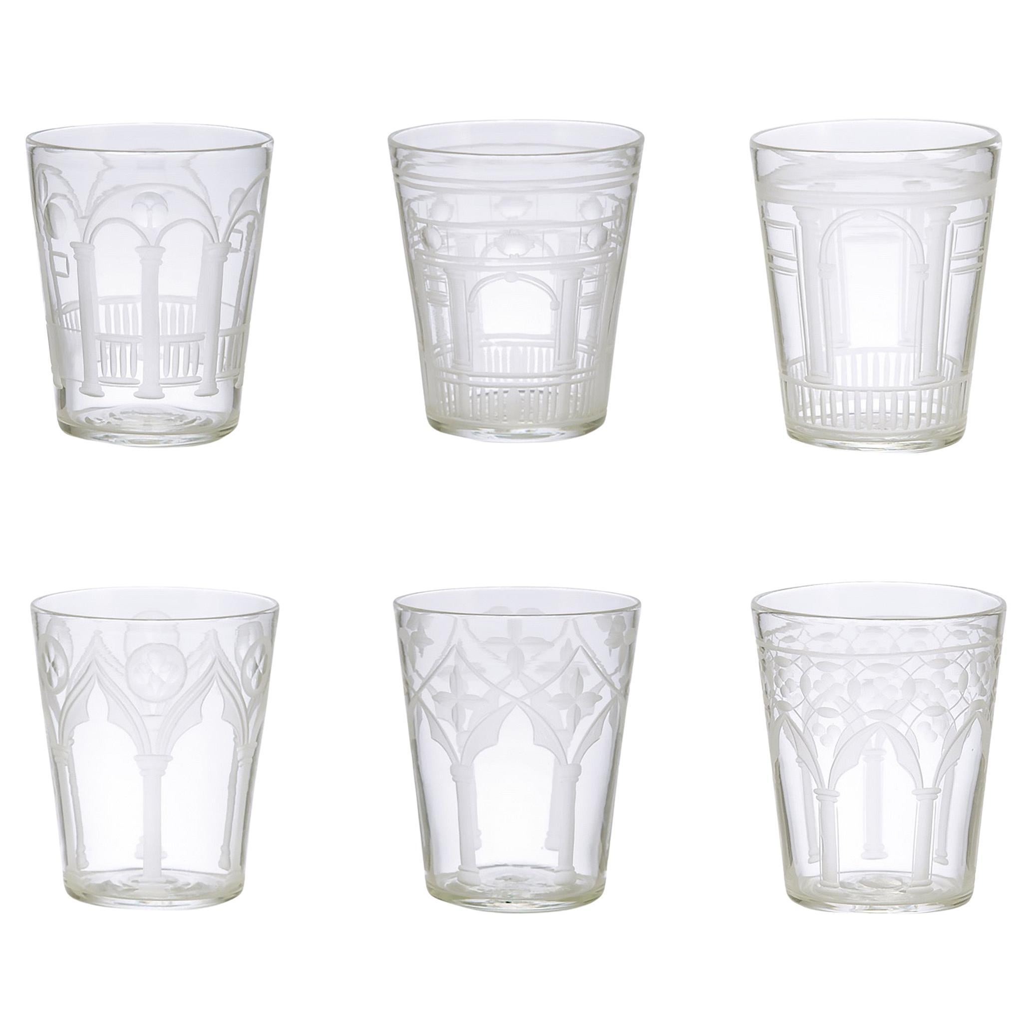 Ensemble de 6 verres PALAZZO gravés, par Giberto Venezia en vente