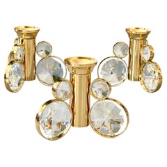 Set of 6 Palwa Gaetano Sciolari Style Brass & Crystal Candle Holder Candlestick