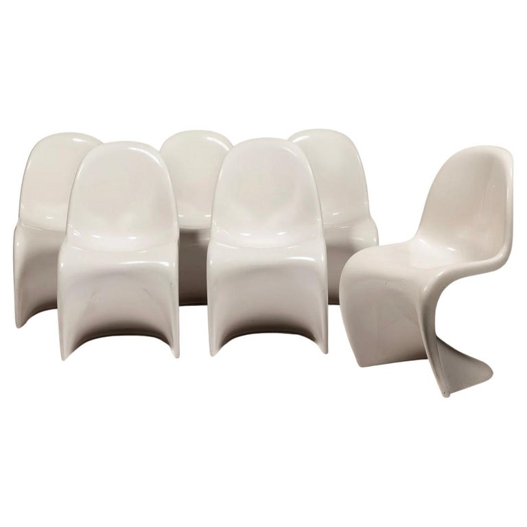 Set of 6 Panton Chairs in Lacquered White For Sale at 1stDibs