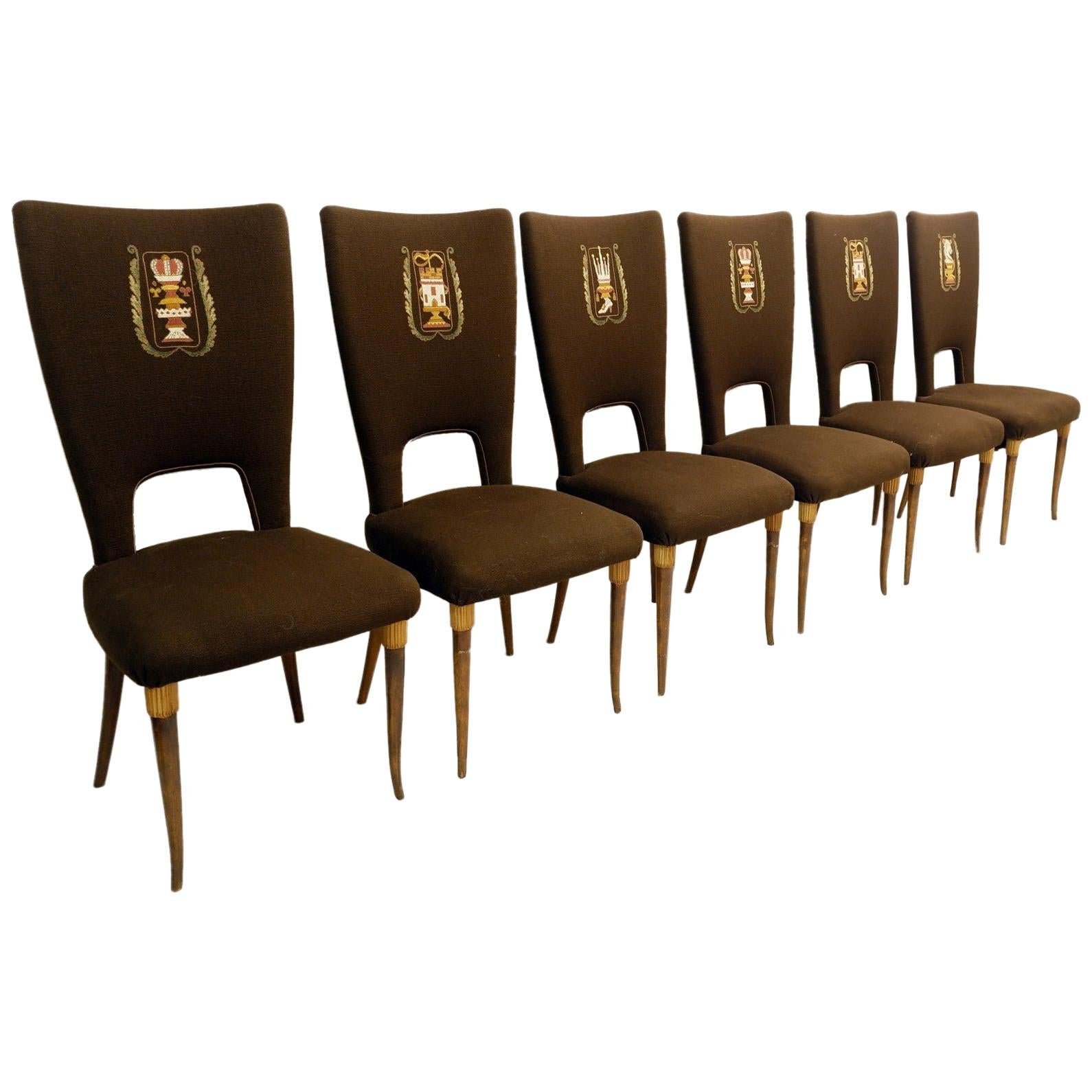 Set of 6 Paolo Buffa Style Highback Chairs, 1950s