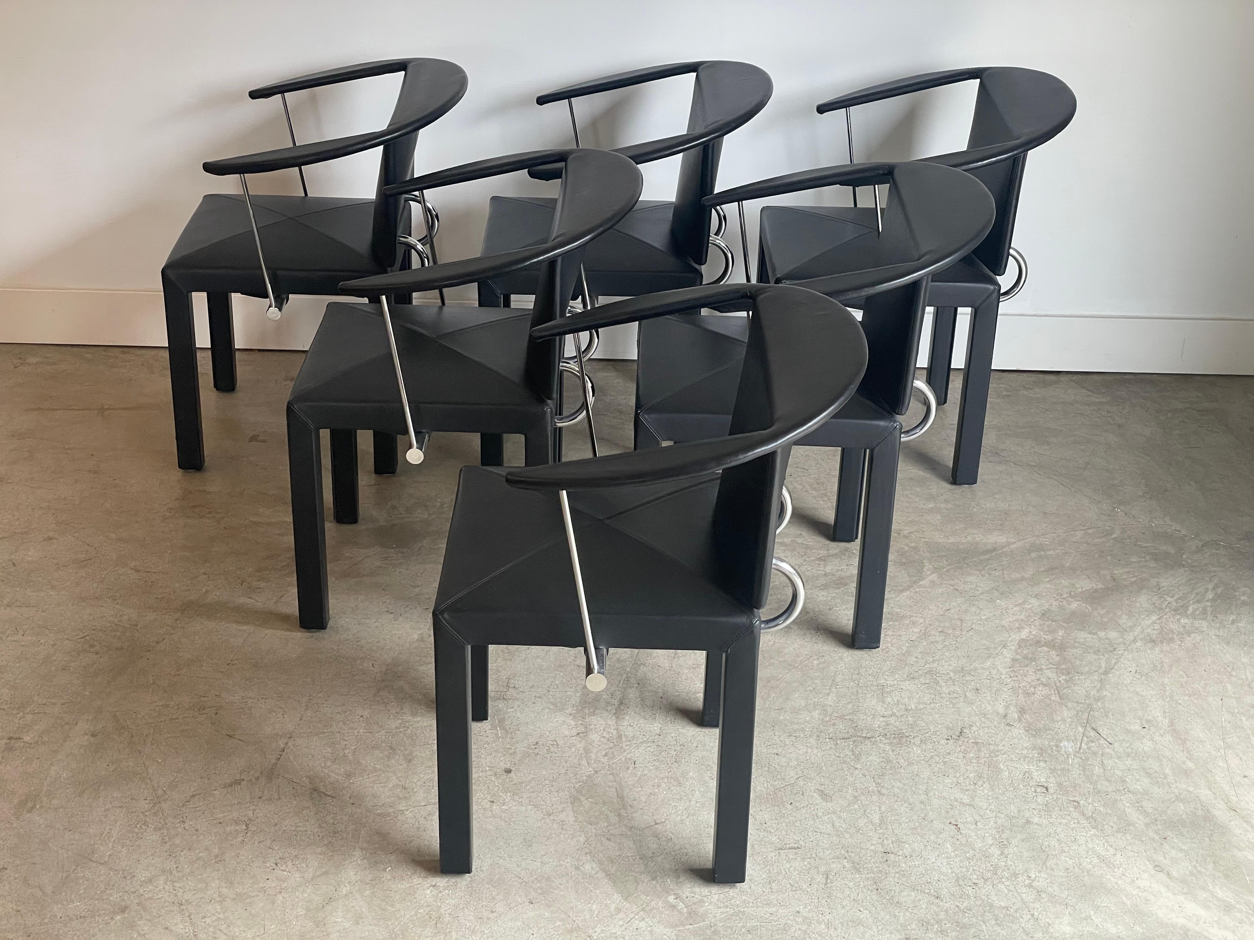 Set of 6 Paolo Piva Black Leather Armchairs For Sale 5