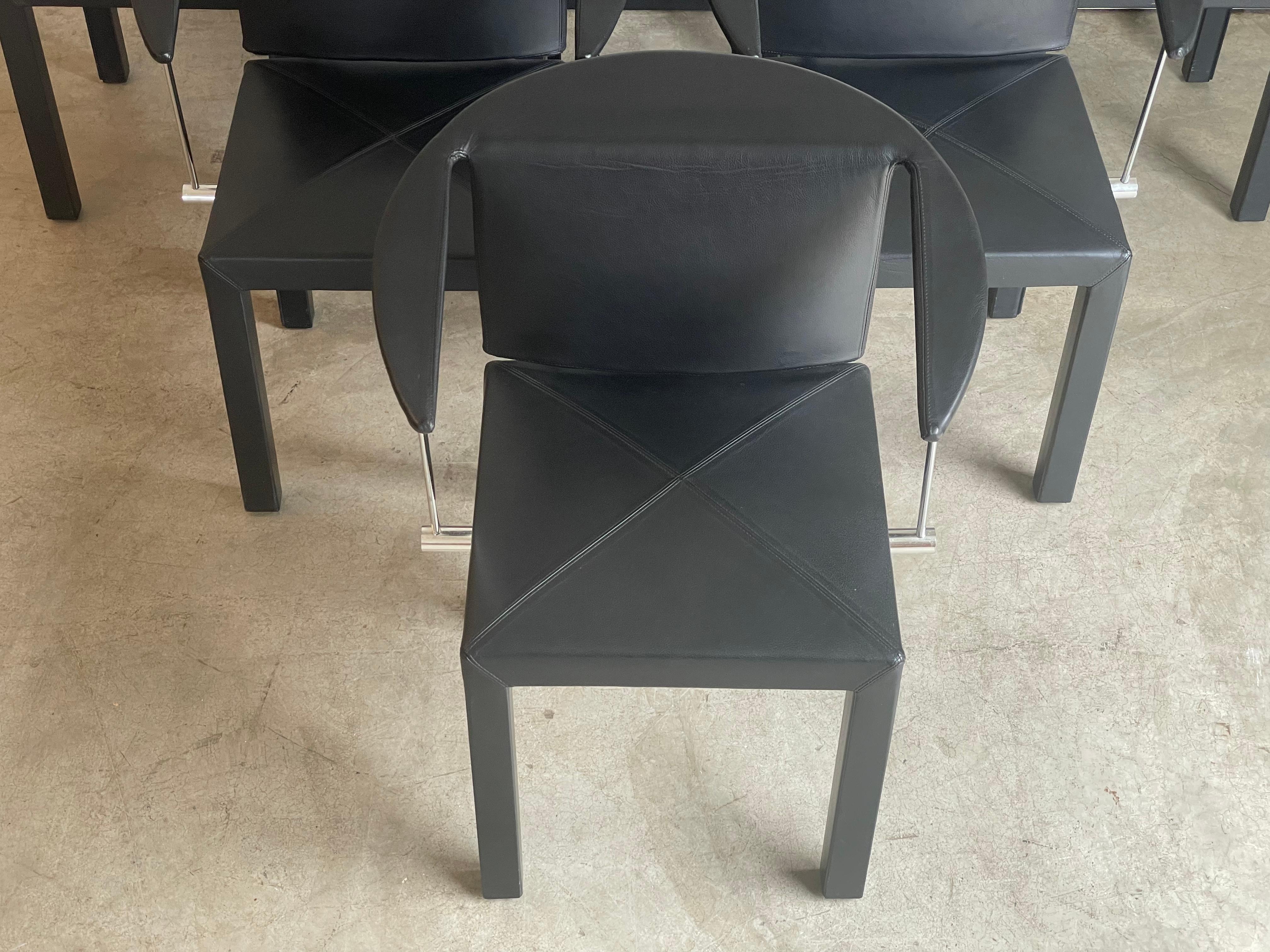 Post-Modern Set of 6 Paolo Piva Black Leather Armchairs For Sale