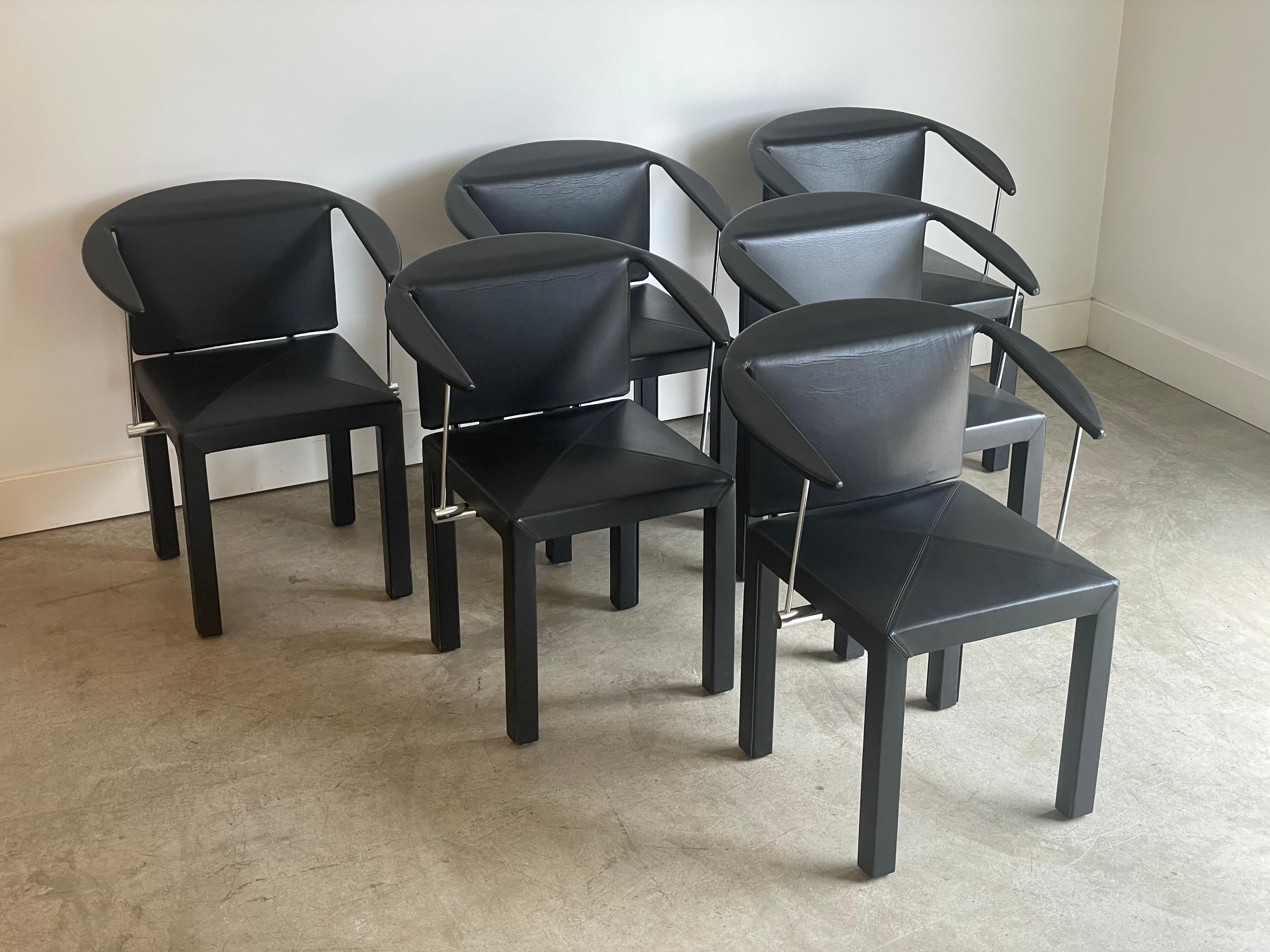 Set of 6 Paolo Piva Black Leather Armchairs In Good Condition For Sale In St. Louis, MO