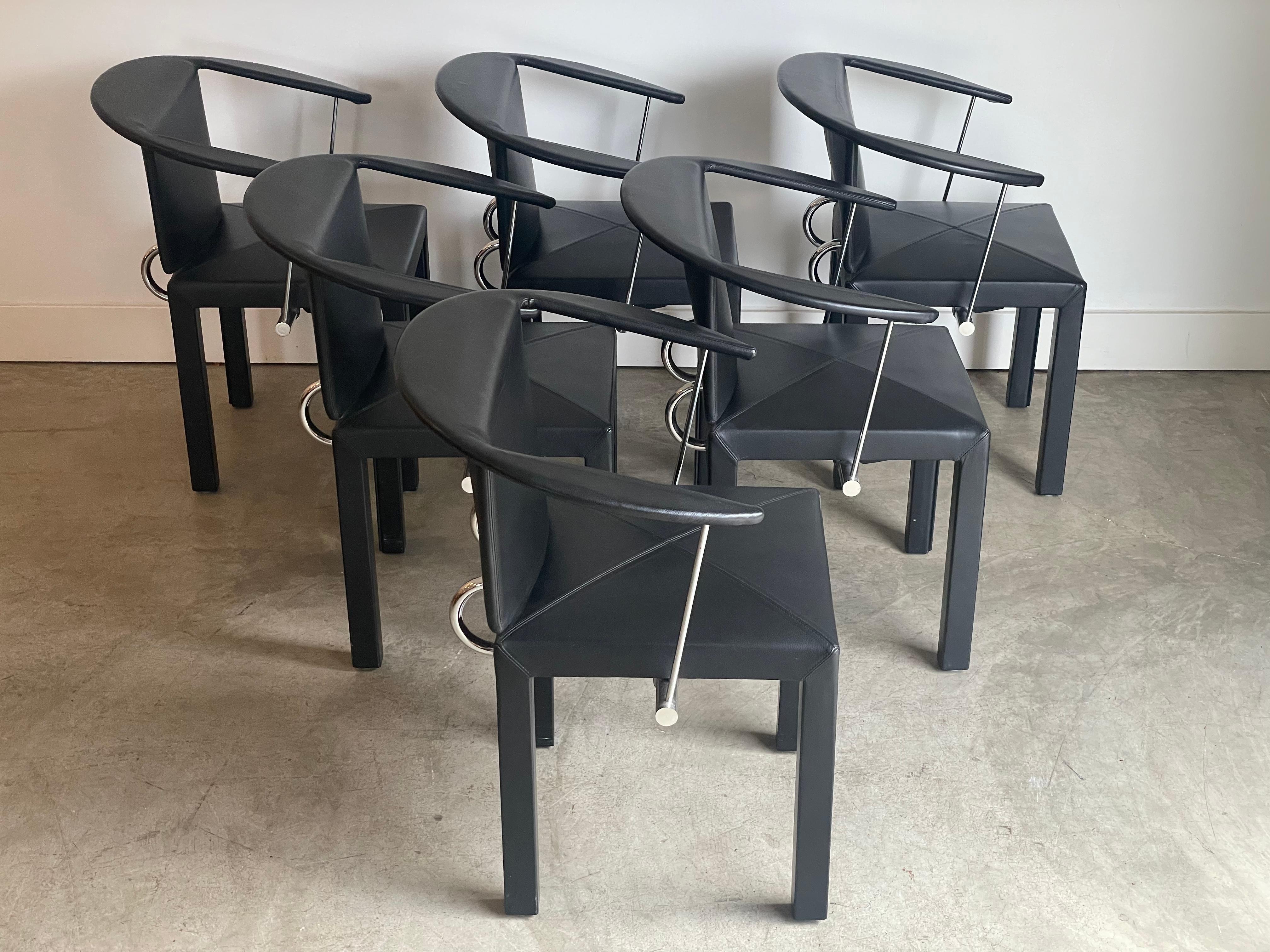 Set of 6 Paolo Piva Black Leather Armchairs For Sale 1