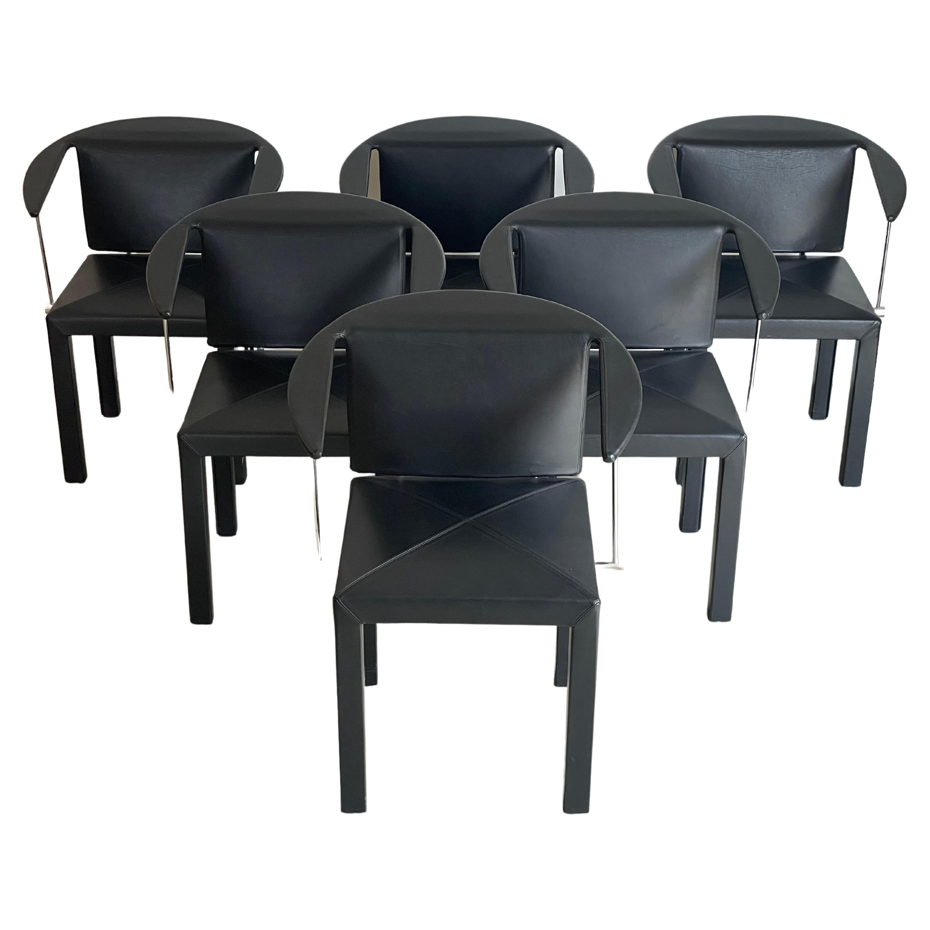 Set of 6 Paolo Piva Black Leather Armchairs For Sale