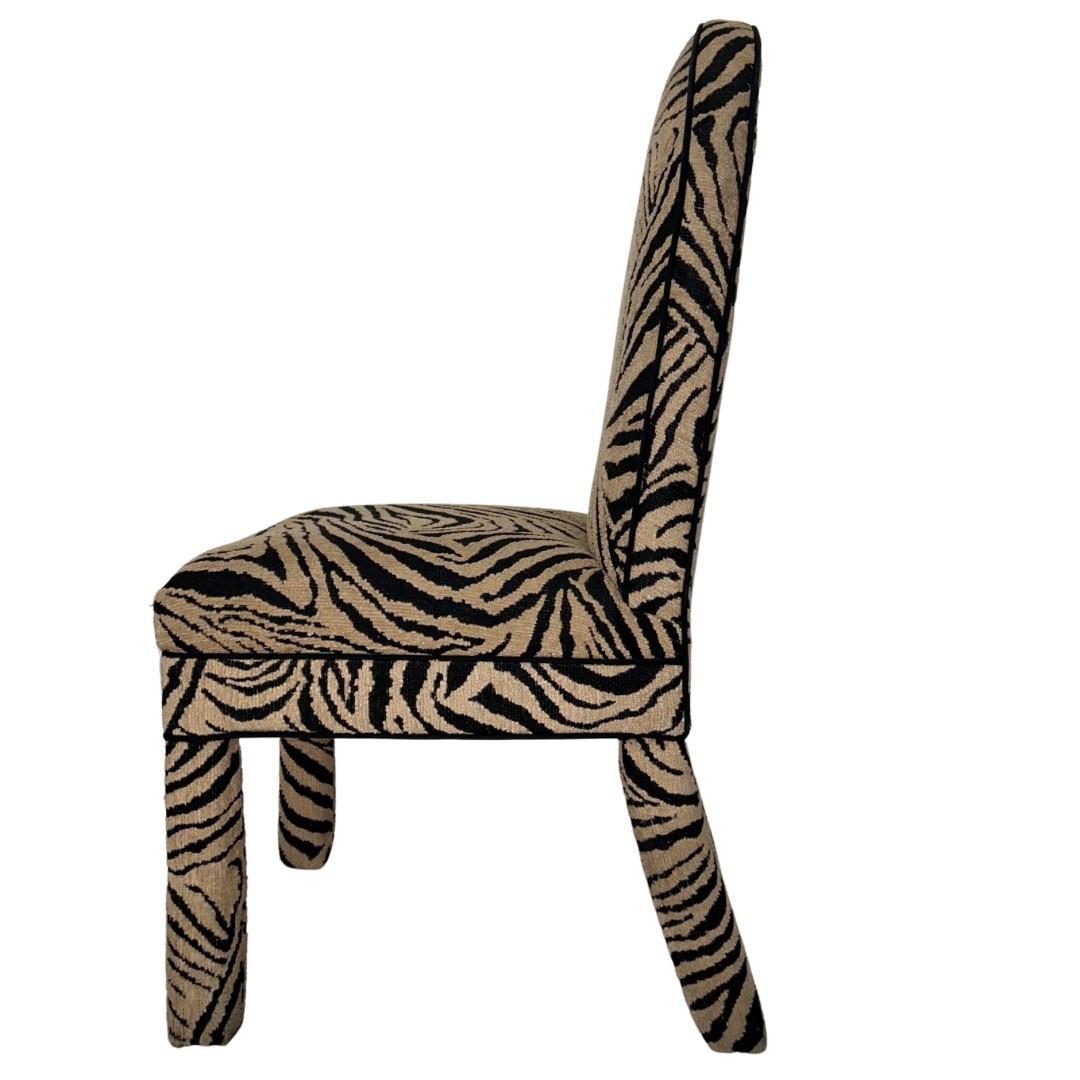 American Set of 6 Parson Style Zebra Dining Chairs For Sale