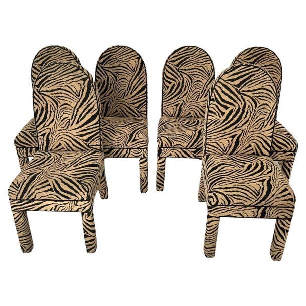 Set of 6 Parson Style Zebra Dining Chairs For Sale at 1stDibs