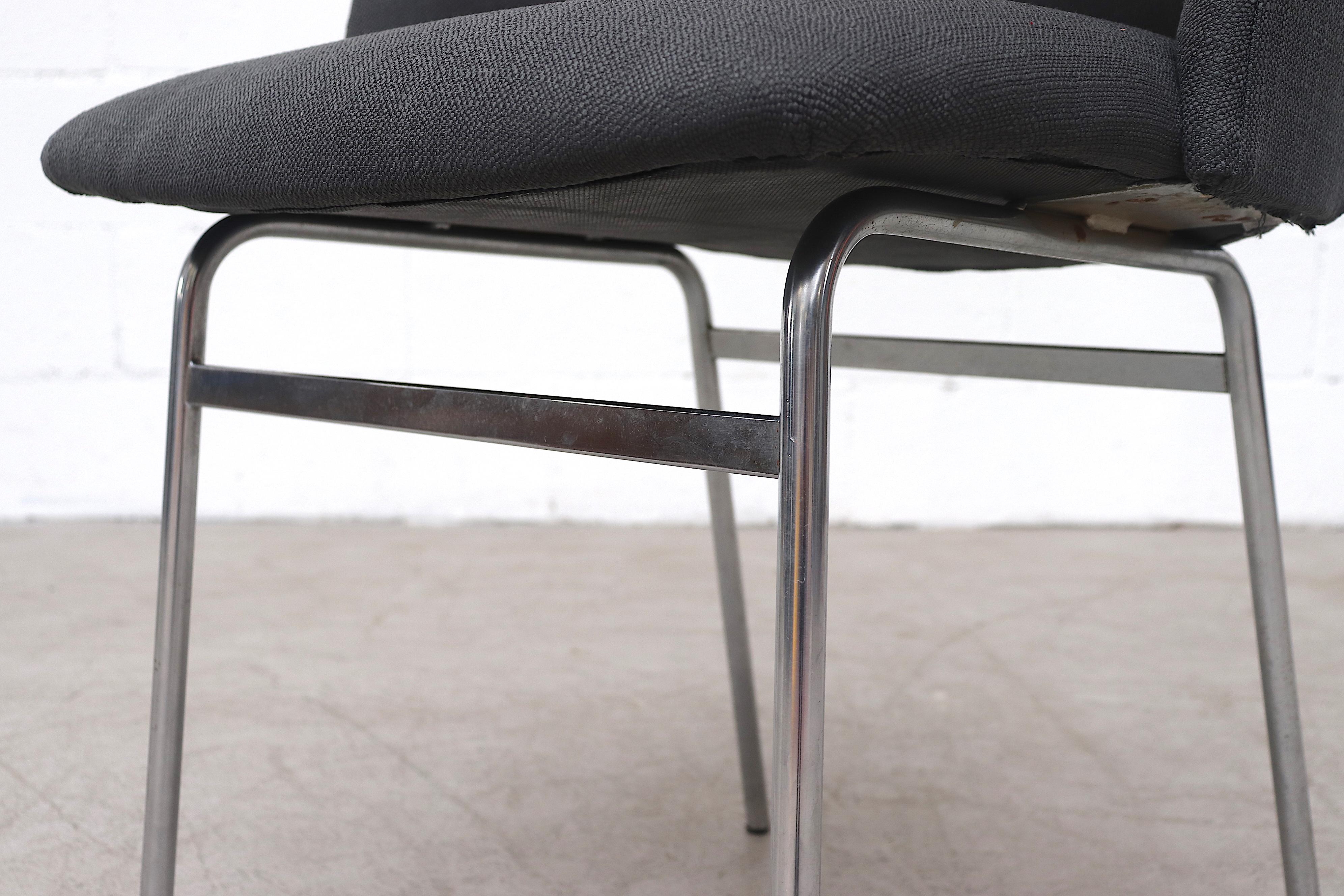 Set of 6 Pastoe FM33 Arm Chairs with Wenge arms and Tubular Metal Legs in Gray For Sale 6