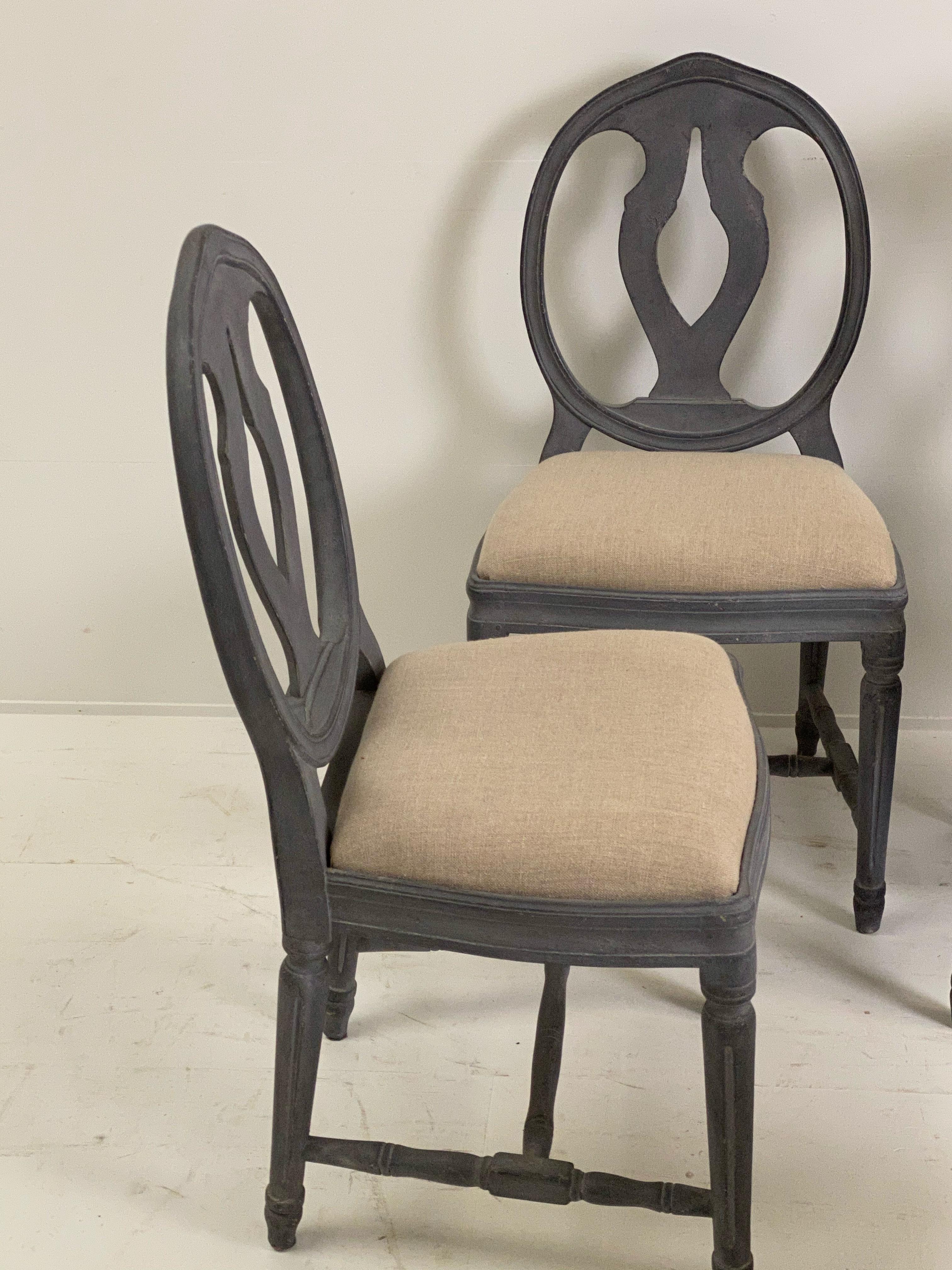 Set of 6 Patinated Swedish Chairs in a Blue/Grey Color, Gustavian Style 5
