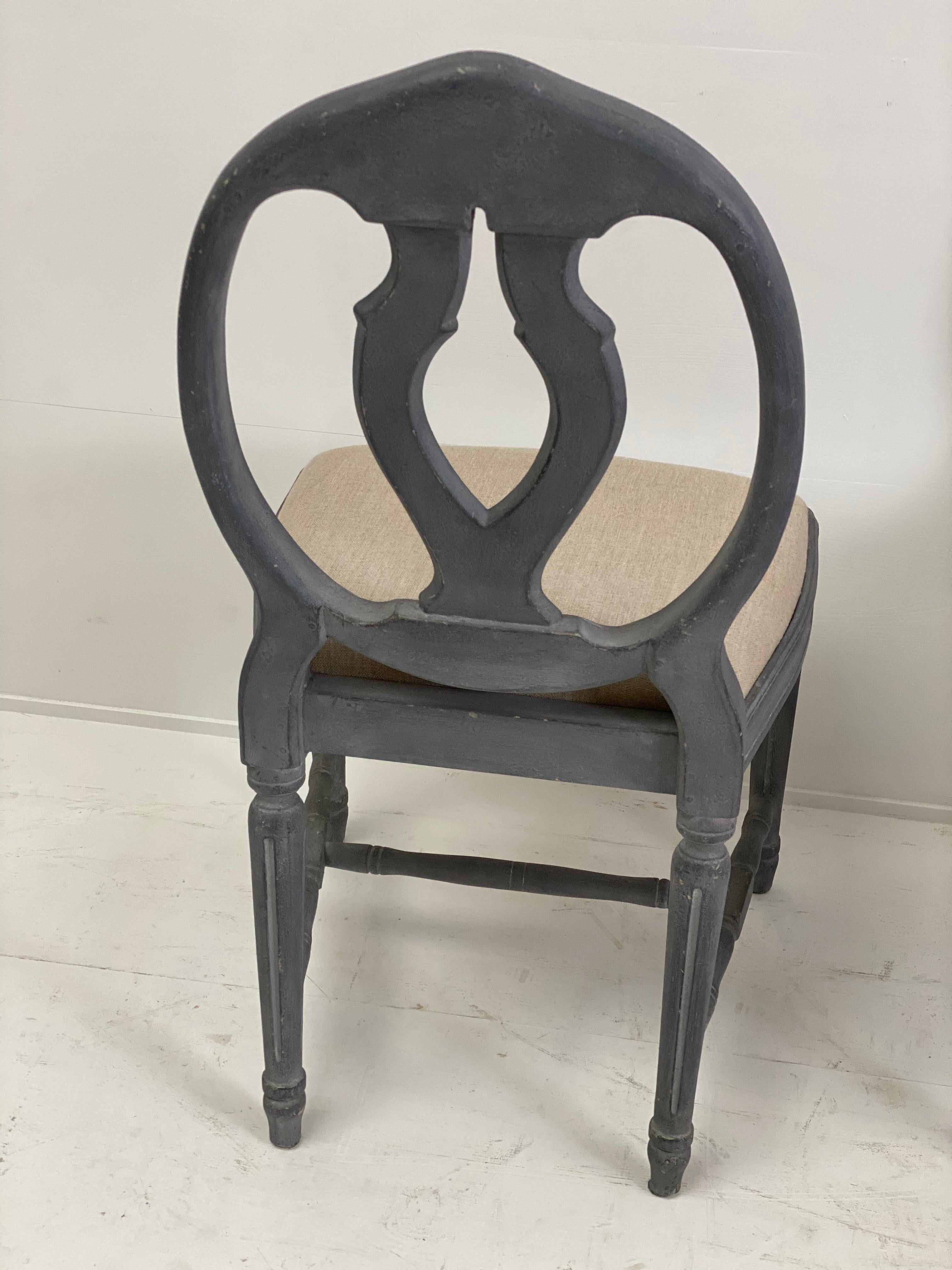 Set of 6 Patinated Swedish Chairs in a Blue/Grey Color, Gustavian Style 1