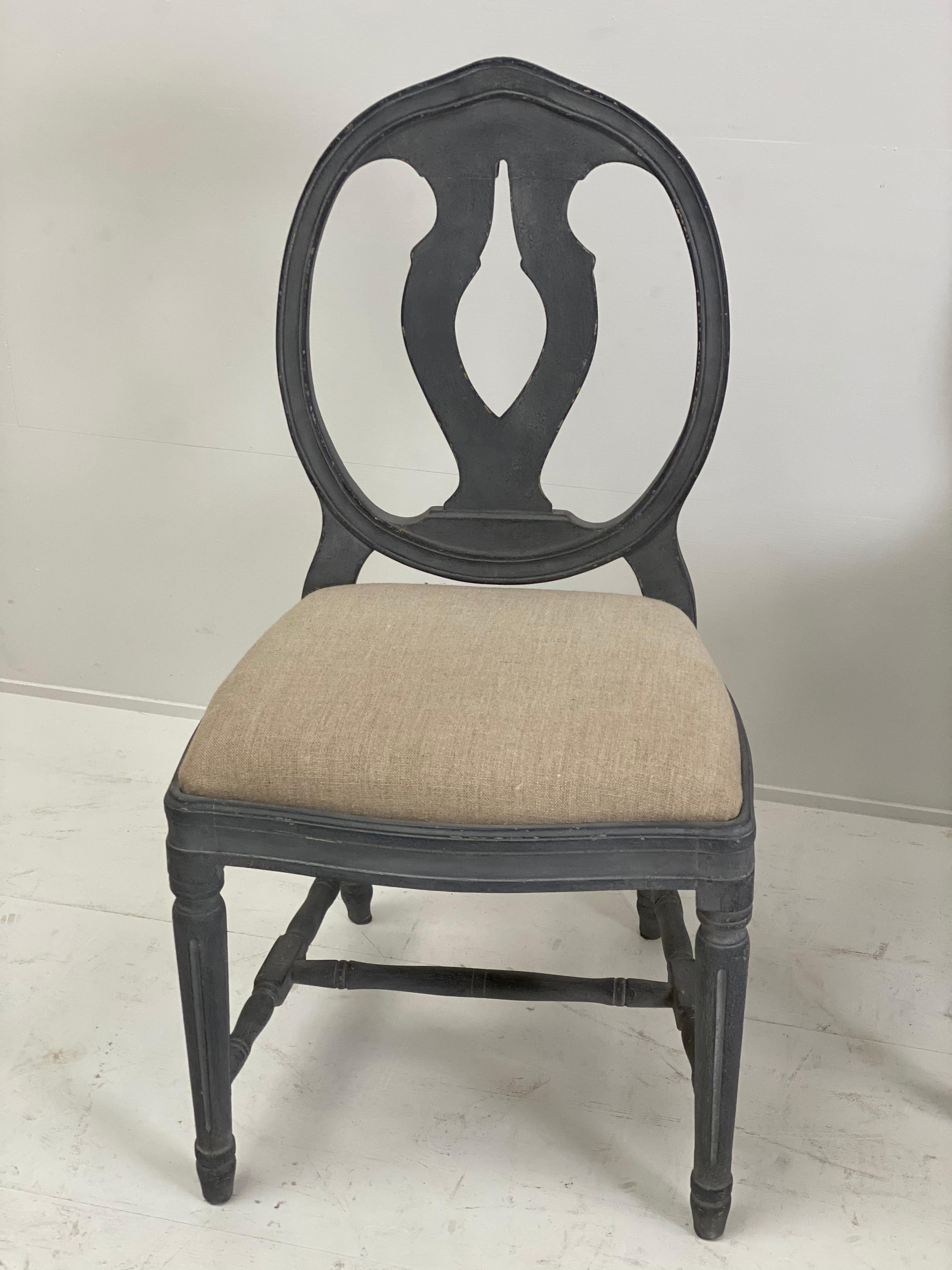 Set of 6 Patinated Swedish Chairs in a Blue/Grey Color, Gustavian Style 2