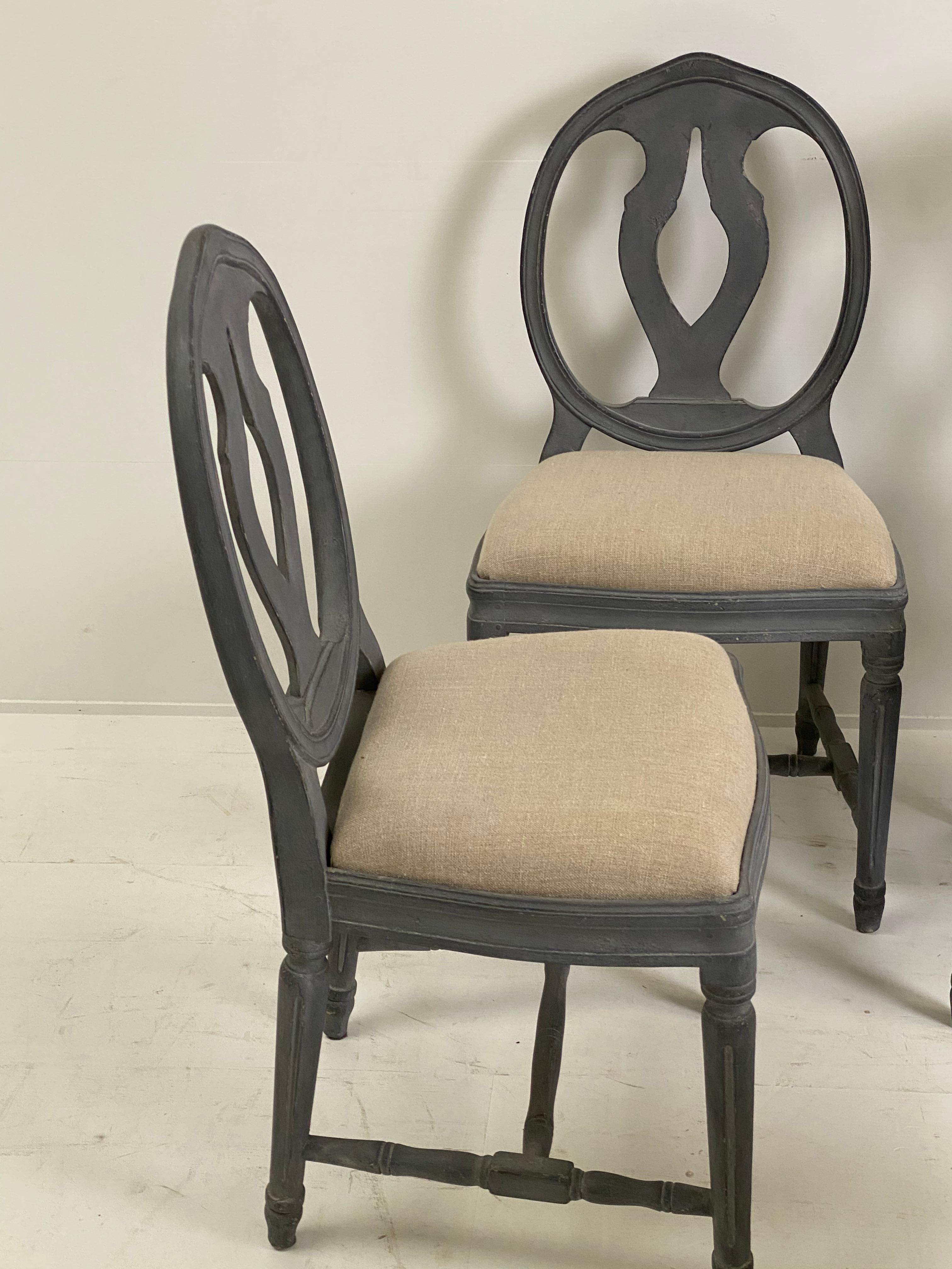 Set of 6 Patinated Swedish Chairs in a Blue/Grey Color, Gustavian Style 4