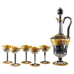 Retro Set of 6 pcs. French Saint Louis Crystal Carafe with Sherry Glasses