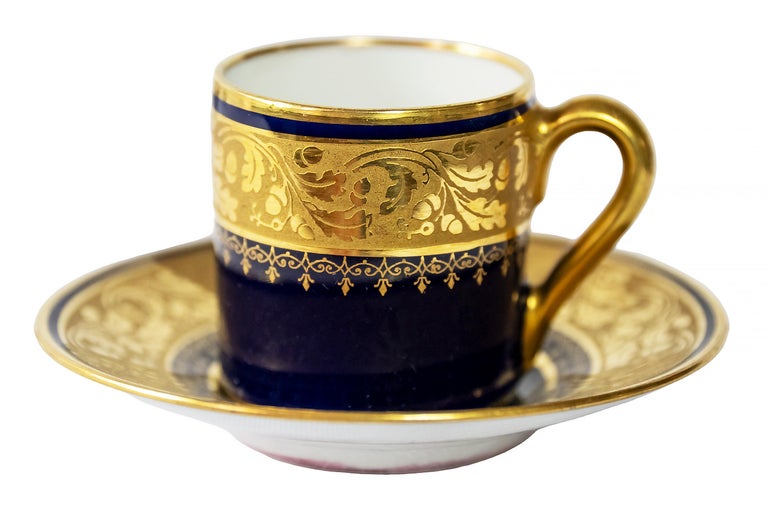 Caffe D'oro Vintage Set Of (4) Espresso Coffee Cups Cobalt Blue And Gold  Accents