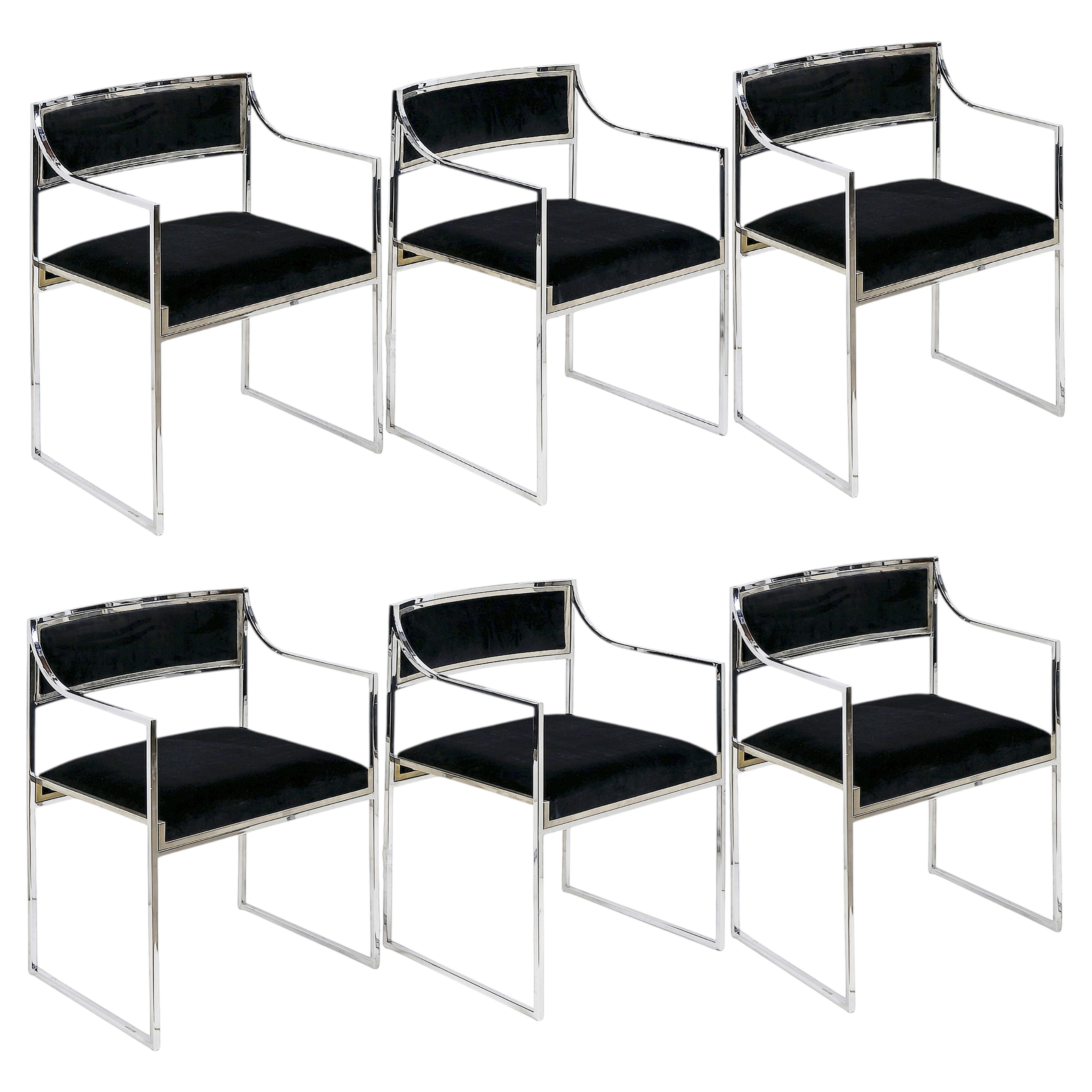 Set of 6 pcs. Mid-Century Italian Chrome Chairs by Willy Rizzo