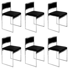 Set of 6 pcs. Mid-Century Italian Chrome/Velvet Chairs by Willy Rizzo