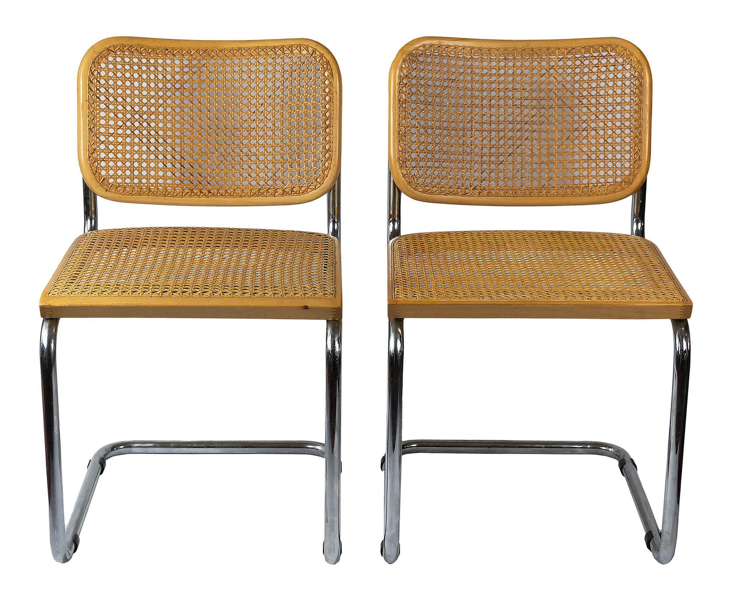 Set of 6 pieces of Cesca chairs designed by Marcel Breuer in 1928's. These chairs are created in tubular chrome and woven cane rattan seat and backing.
Very good vintage condition.