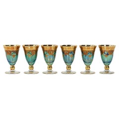 Set of 6 Pcs, Vintage Italian Arte Italica Medici 24k Gilt Wine Glasses