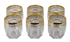 Set of 6 Pcs, Vintage Italian Gilt Crystal Whiskey Glasses