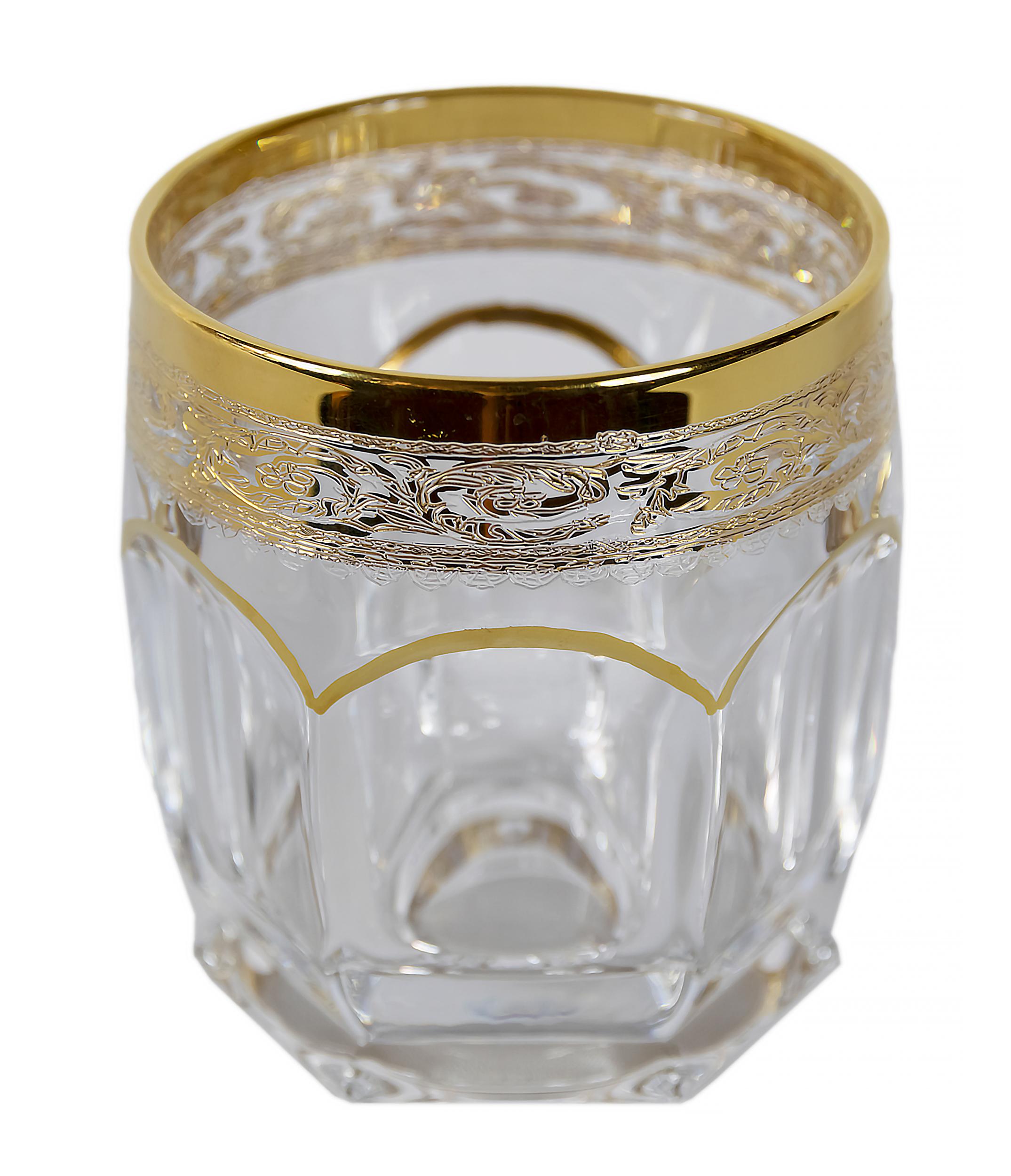 Set of 6 Pcs, Vintage Italian Gilt Crystal Whiskey Glasses In Excellent Condition In Vilnius, LT