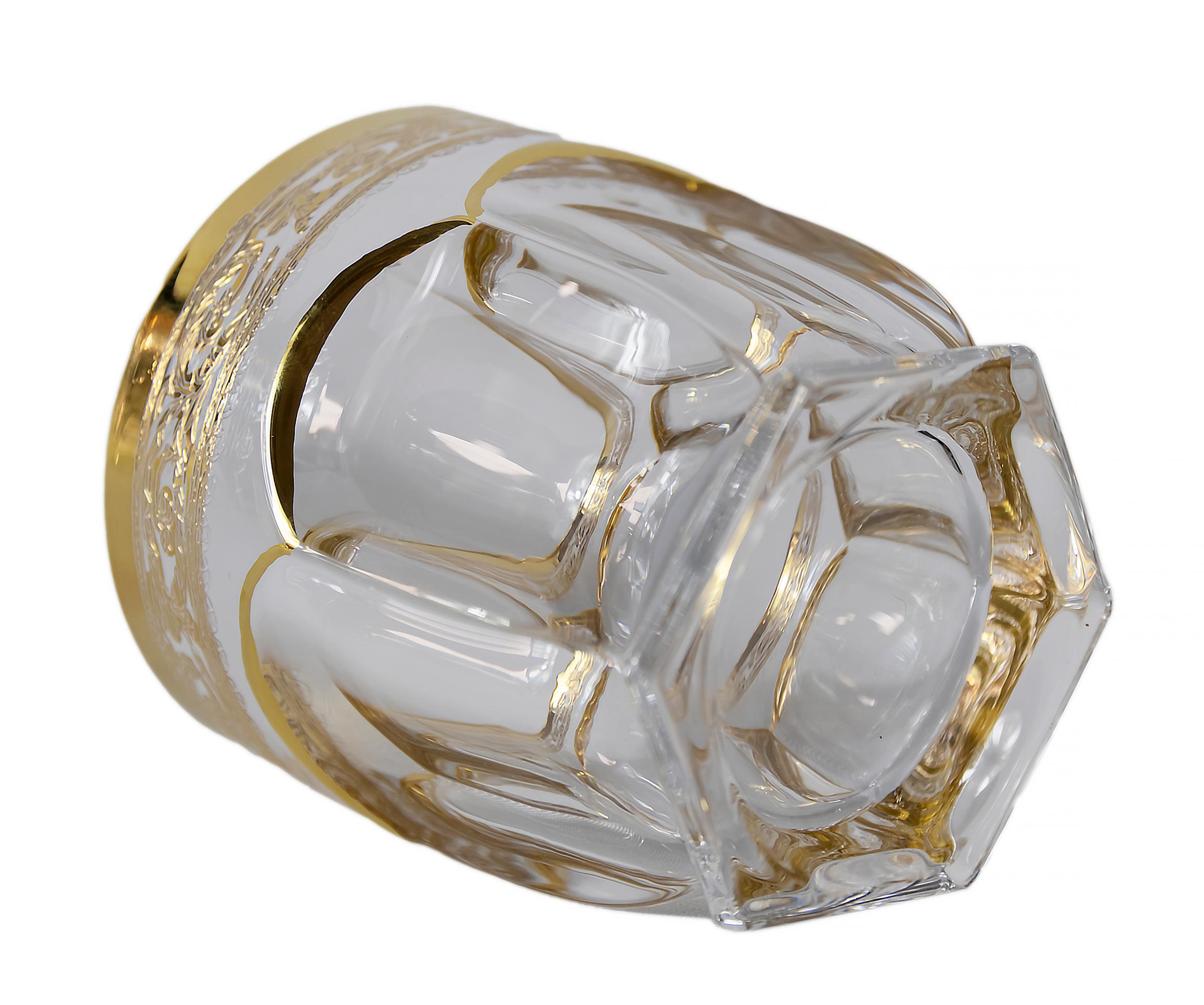 Gold Set of 6 Pcs, Vintage Italian Gilt Crystal Whiskey Glasses