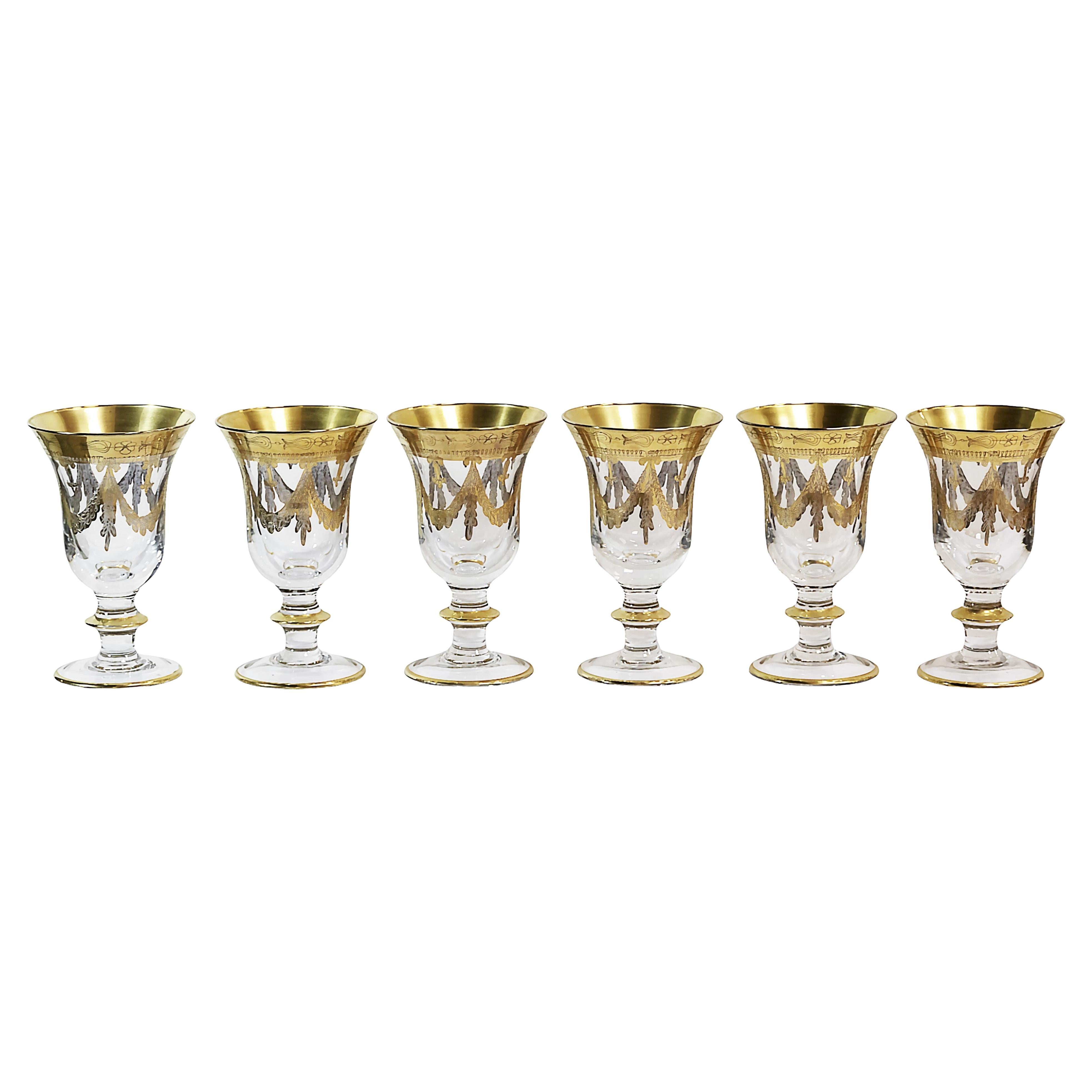 Set of 6 Pcs. Vintage Italian Gilt Glasses