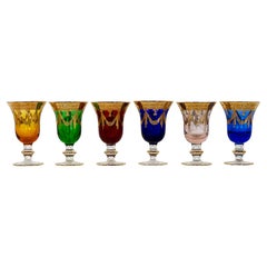 Set of 6 Pcs. Vintage Italian Murano Glass 24k Gilt Wine Glasses