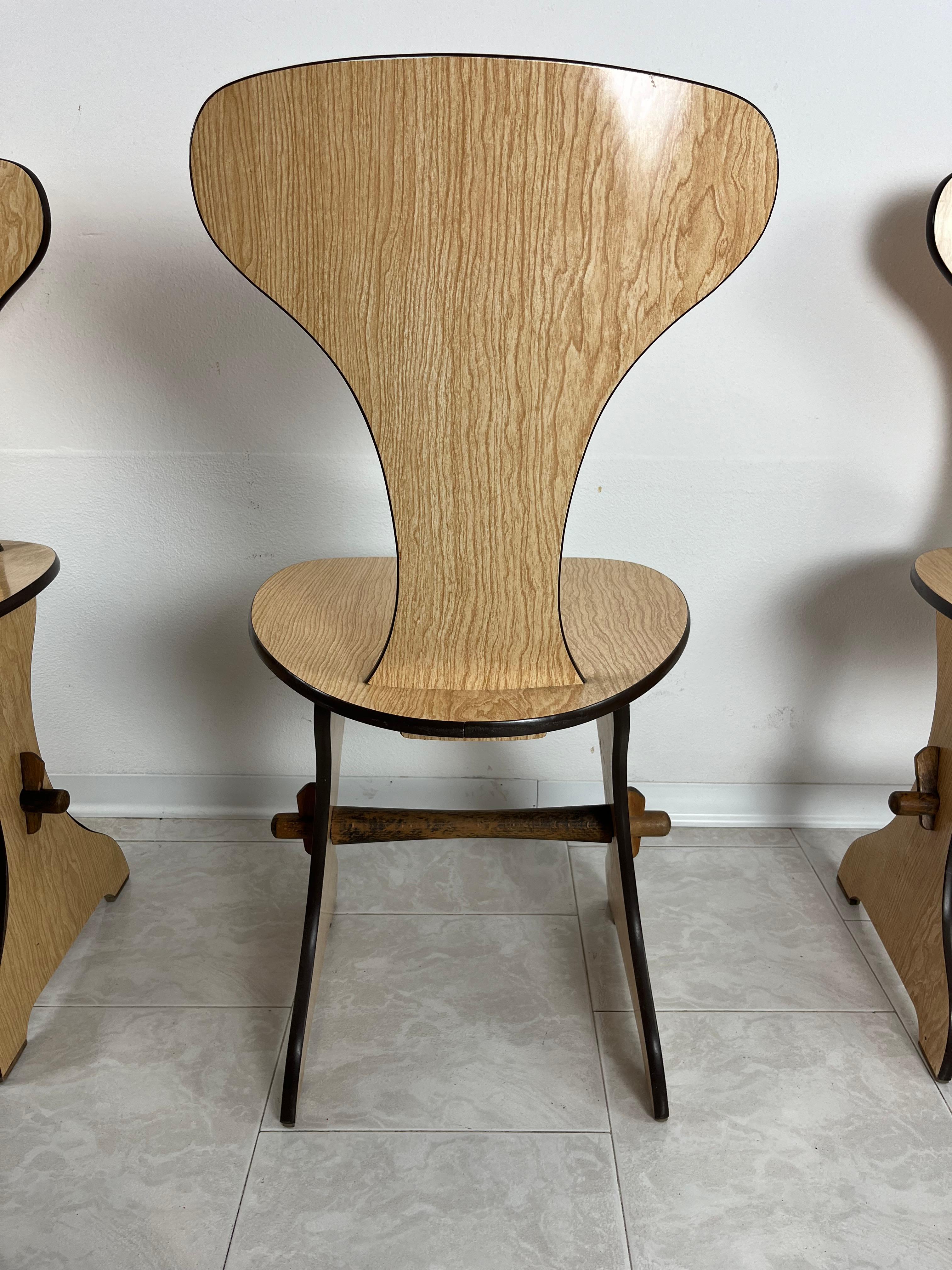 Plywood Set of 6 Pedini Fano Mid-Century Chairs Italian design 1960s For Sale