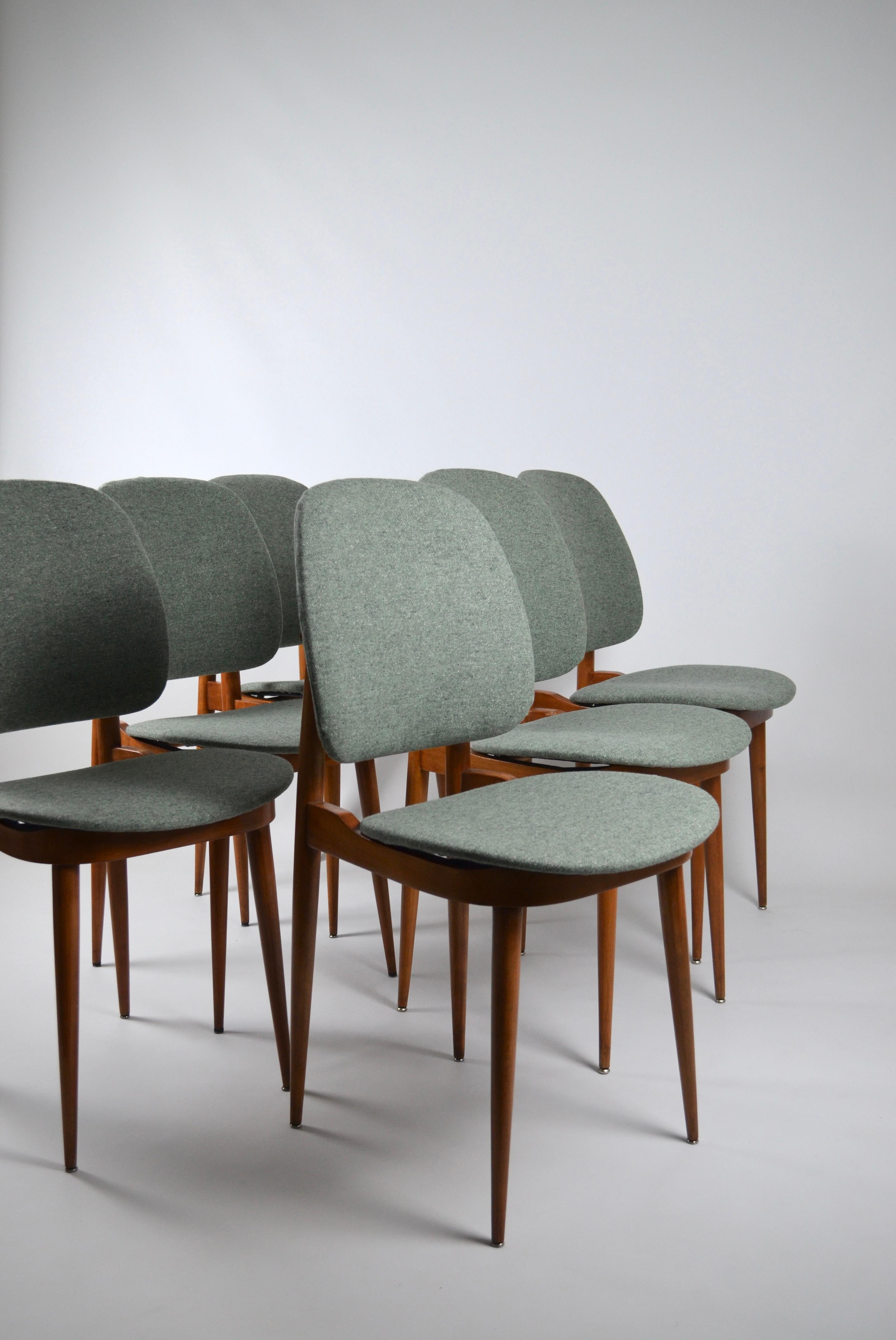 Mid-Century Modern Set of 6 Pegase Chairs, by Pierre Guariche for Baumann, France, 60s