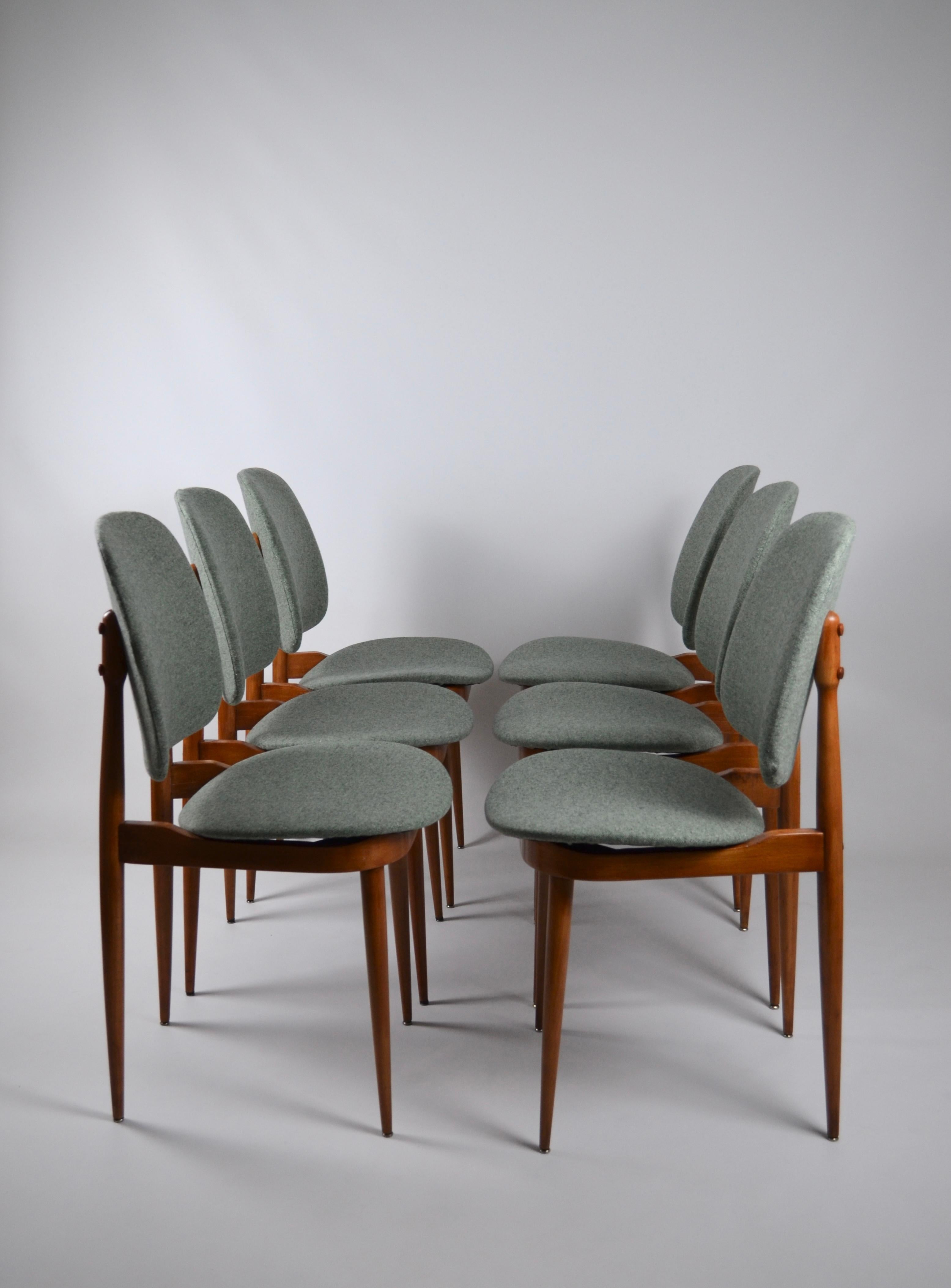 French Set of 6 Pegase Chairs, by Pierre Guariche for Baumann, France, 60s